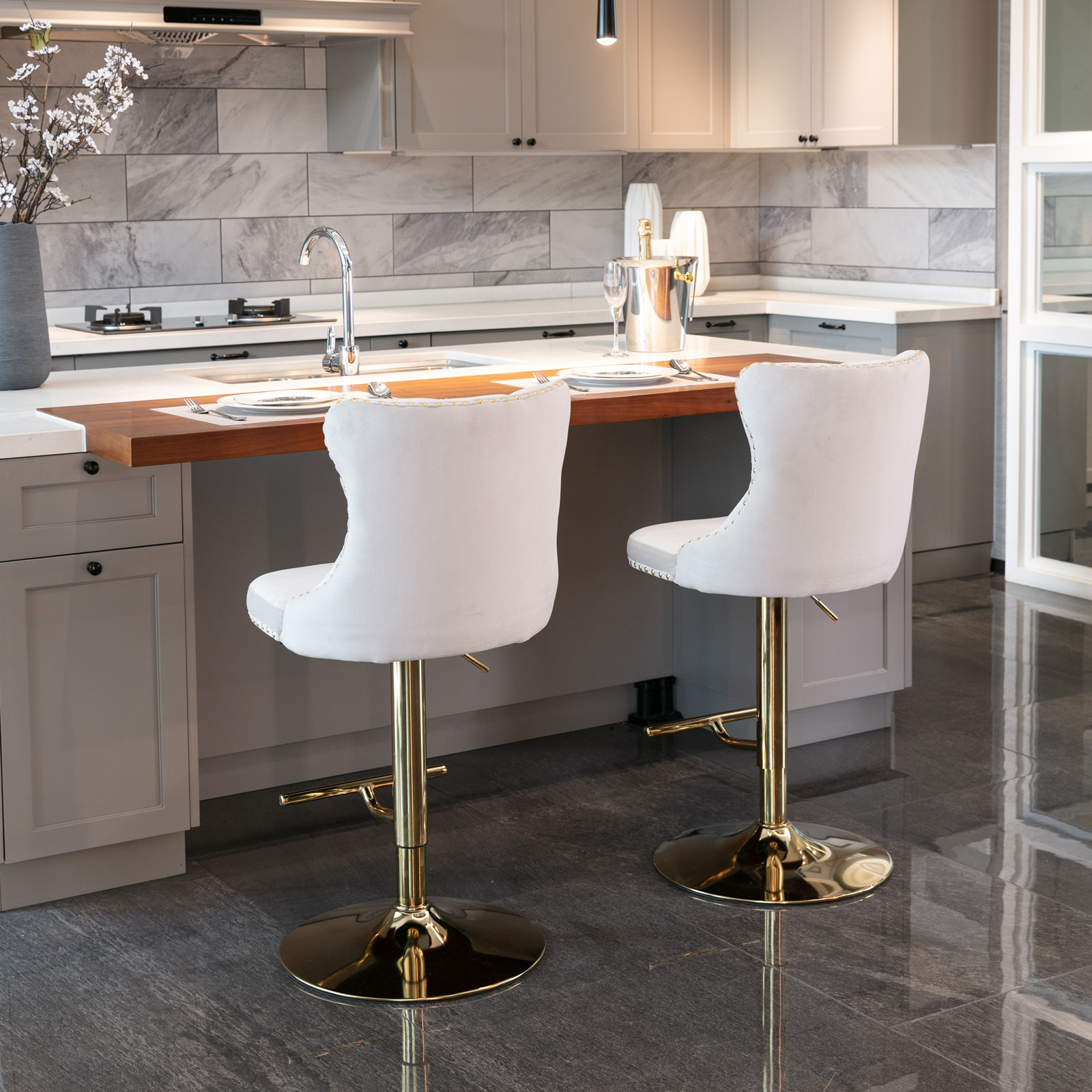 Lot de 2 tabourets de bar premium en velours avec - image 13