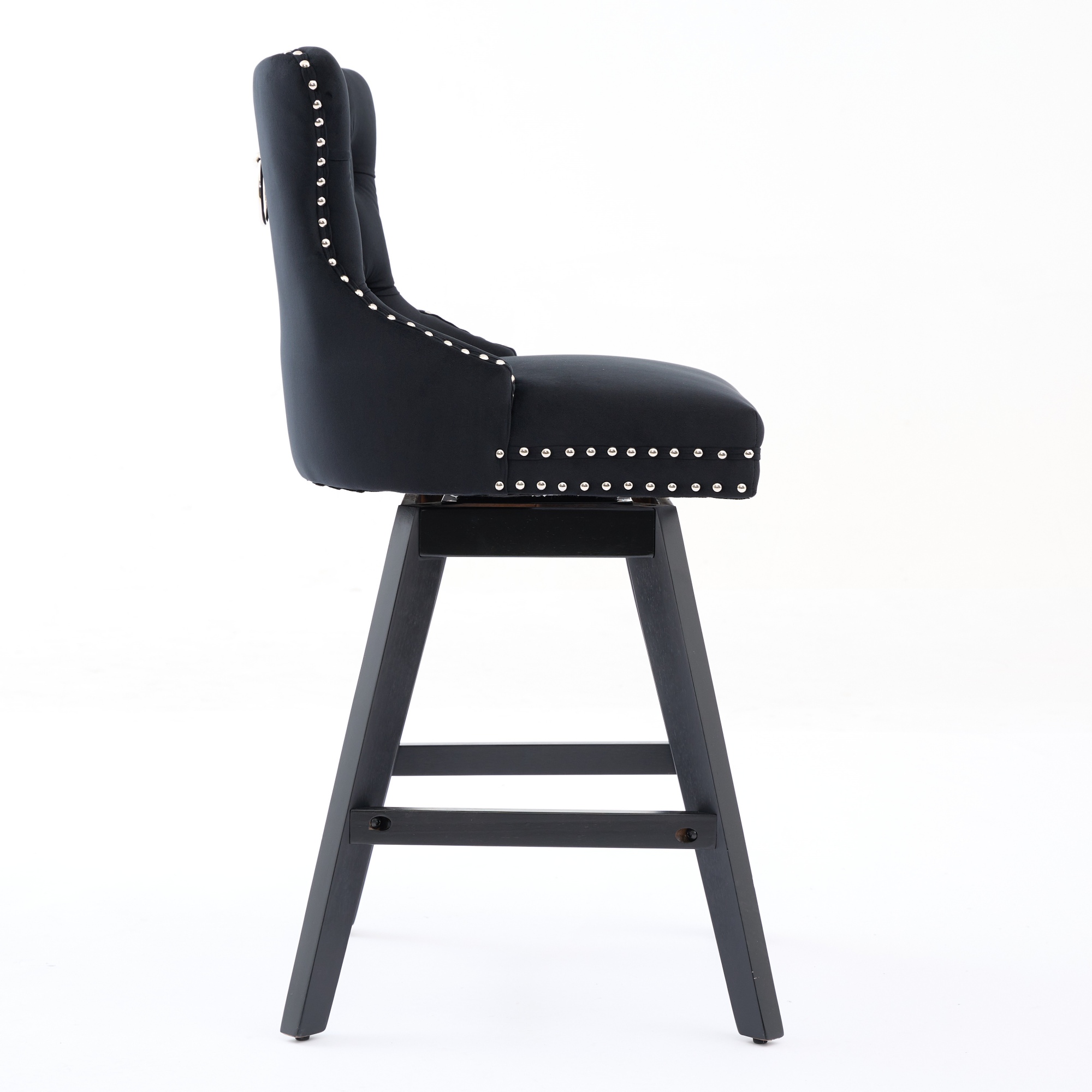 Tabouret de bar, lot de 2, rotation à 360°, finition capitonnée, 55 x 44,5 x 97,5 cm, velours et bois, noir - vue 5