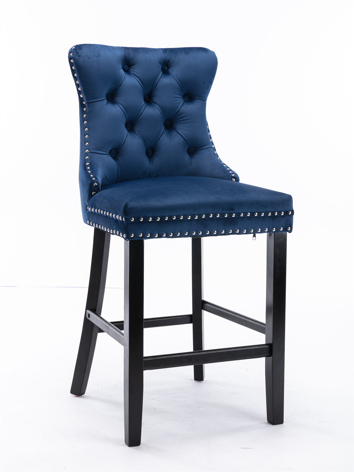 Tabouret de bar, lot de 2, finition capitonnée, 65 x 50 x 95 cm, tissu rembourré et velours, bleu - vue 3