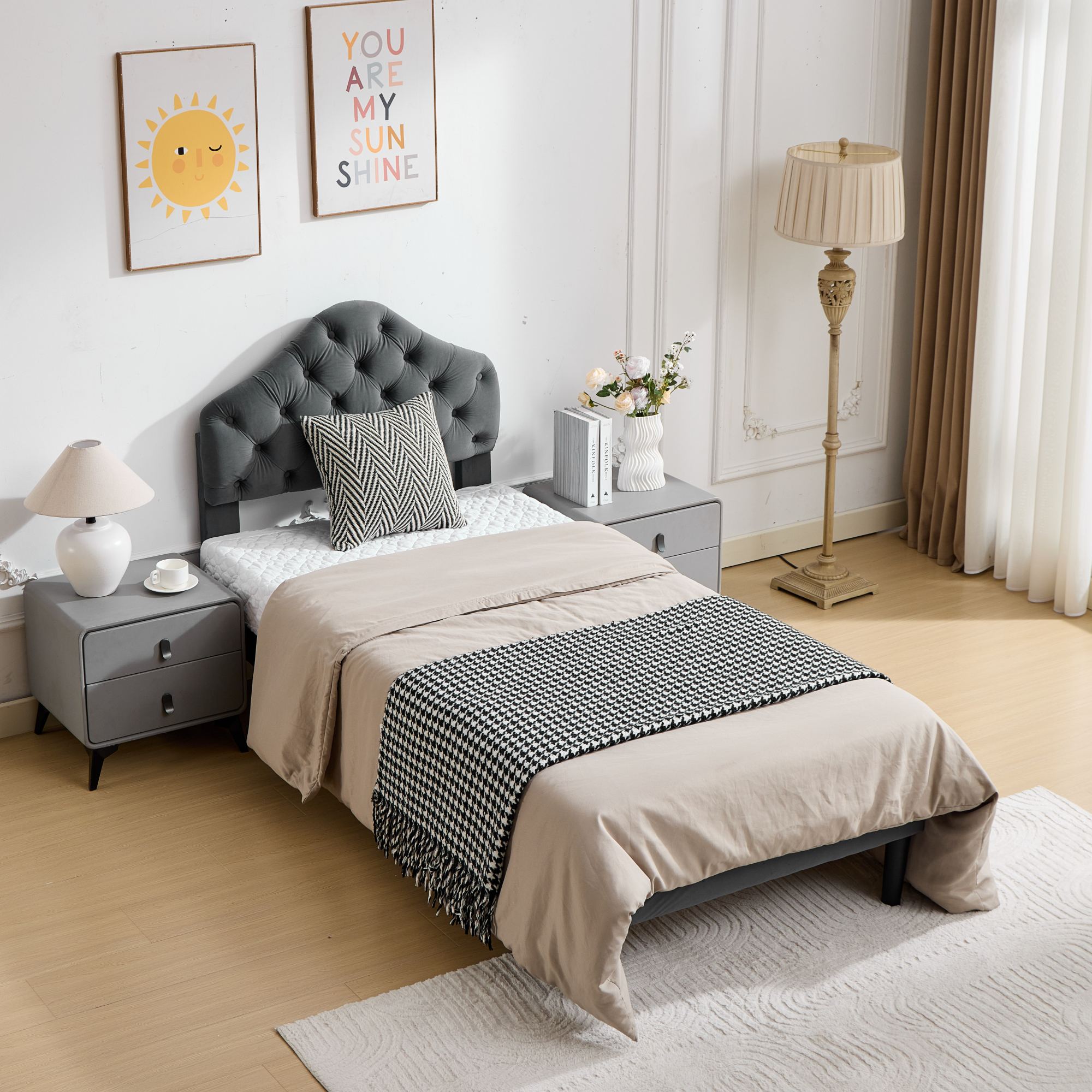 Lit en velours avec tête nuage réglable, barre renforcée, sommier bois lattes denses, pour chambre, confort supérieur, stabilité renforcée, design élégant, durabilité, utilisation flexible, style luxueux, fonctionnalité - image 9