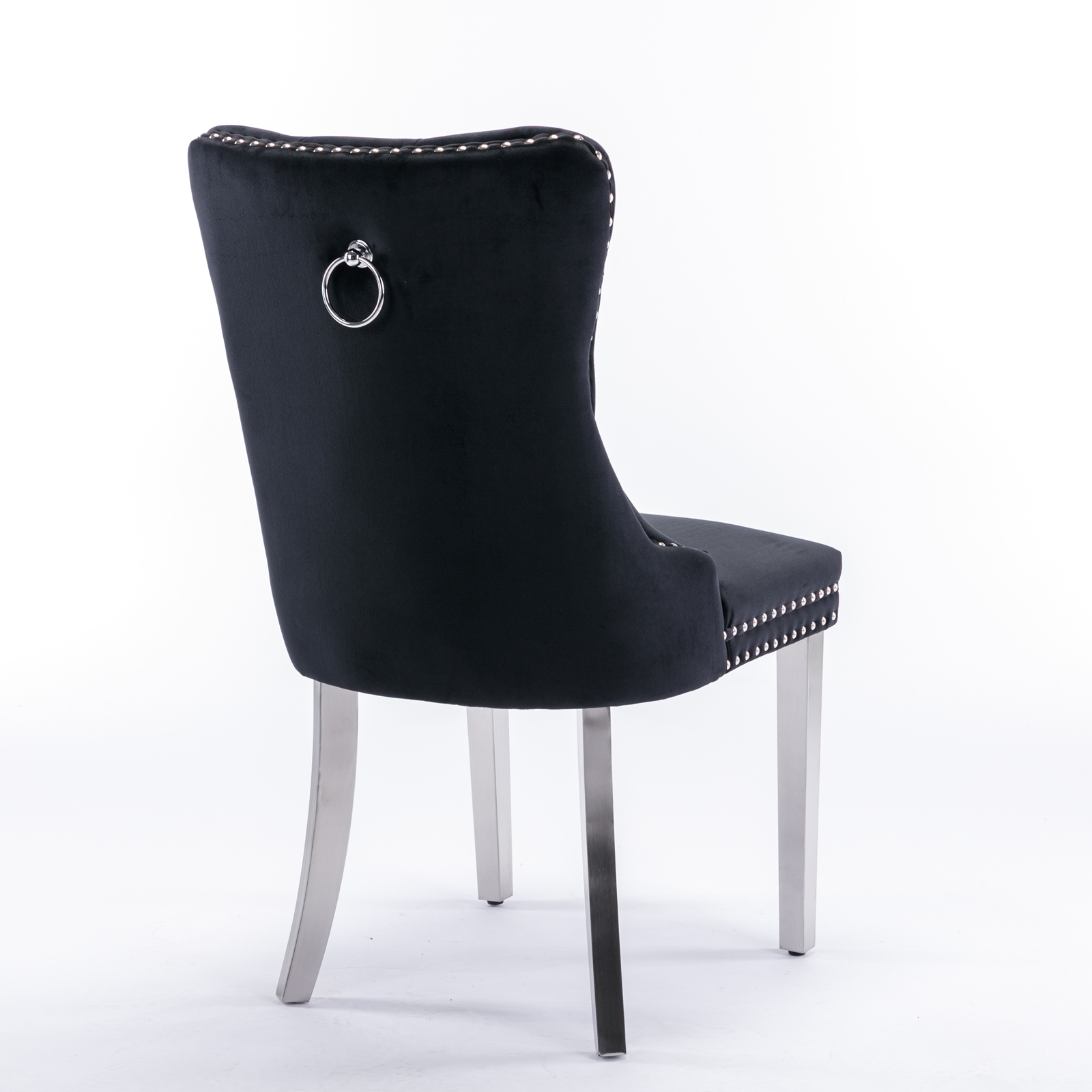 Chaise de salle à manger, lot de 2, finition capitonnée, 65 x 50 x 95 cm, tissu rembourré et bois massif, noir - vue 5