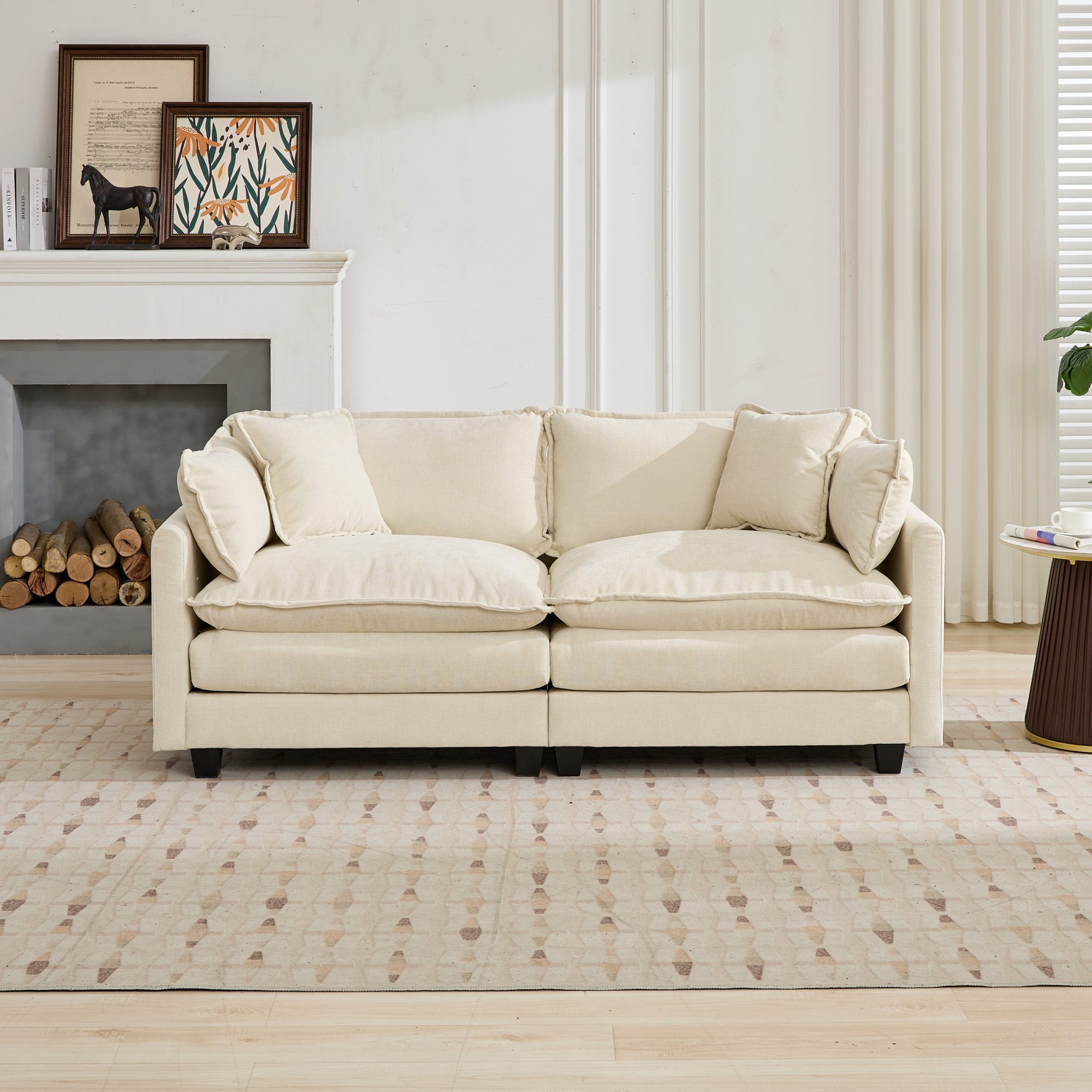 Canapé cloud loveseat en chenille beige, 2 places - vue 2