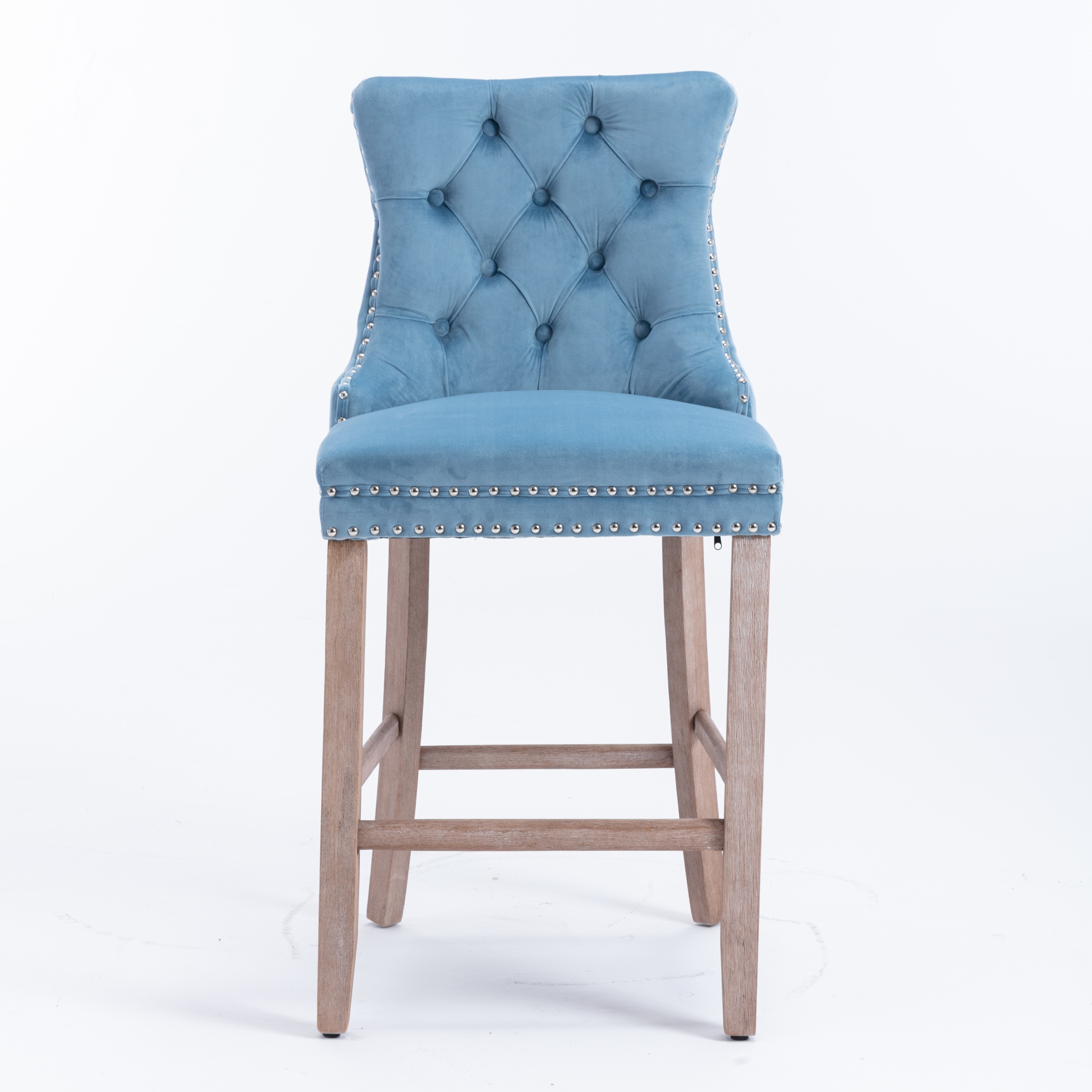 Tabouret de bar, lot de 2, finition capitonnée, 60 x 50 x 103 cm, tissu rembourré et velours, bleu - vue 2