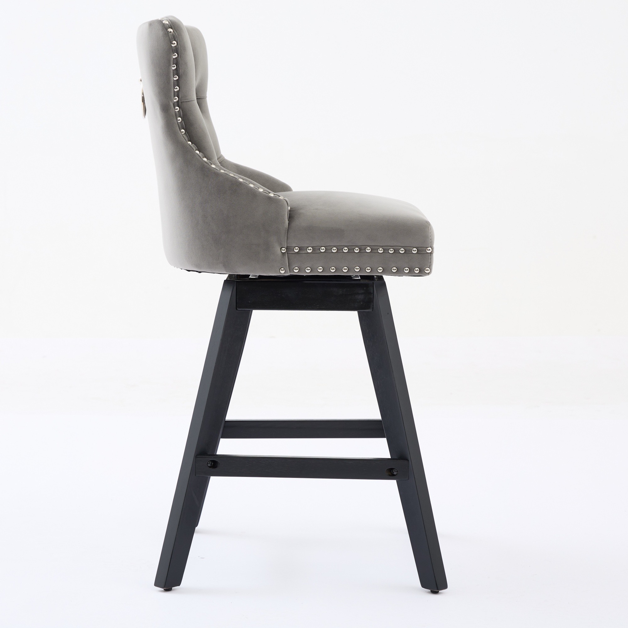 Tabouret de bar, lot de 2, rotation à 360°, finition capitonnée, 55 x 44,5 x 97,5 cm, velours et bois, gris - vue 5