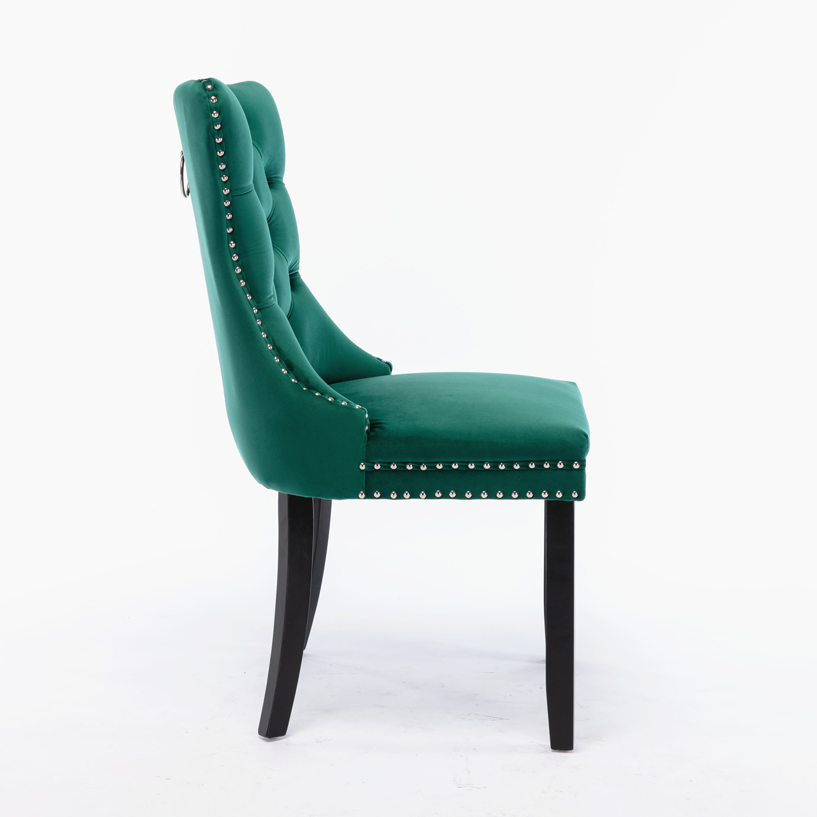 Chaise de salle à manger, lot de 2, finition capitonnée, 65 x 50 x 95 cm, tissu rembourré et bois massif, vert - vue 4