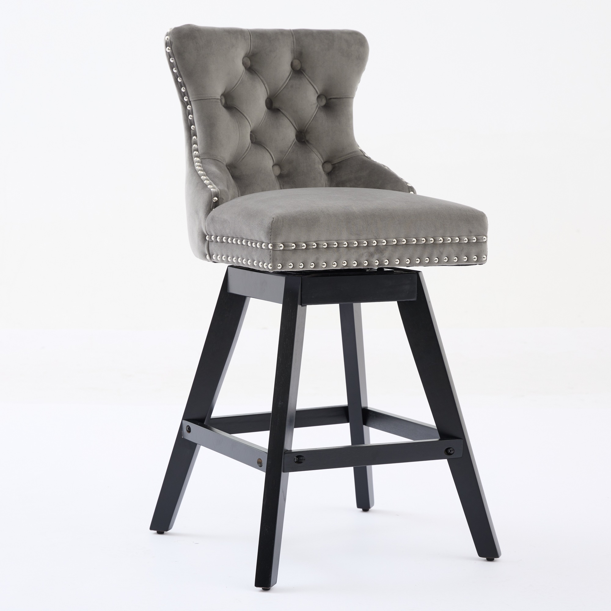 Tabouret de bar, lot de 2, rotation à 360°, finition capitonnée, 55 x 44,5 x 97,5 cm, velours et bois, gris - vue 3