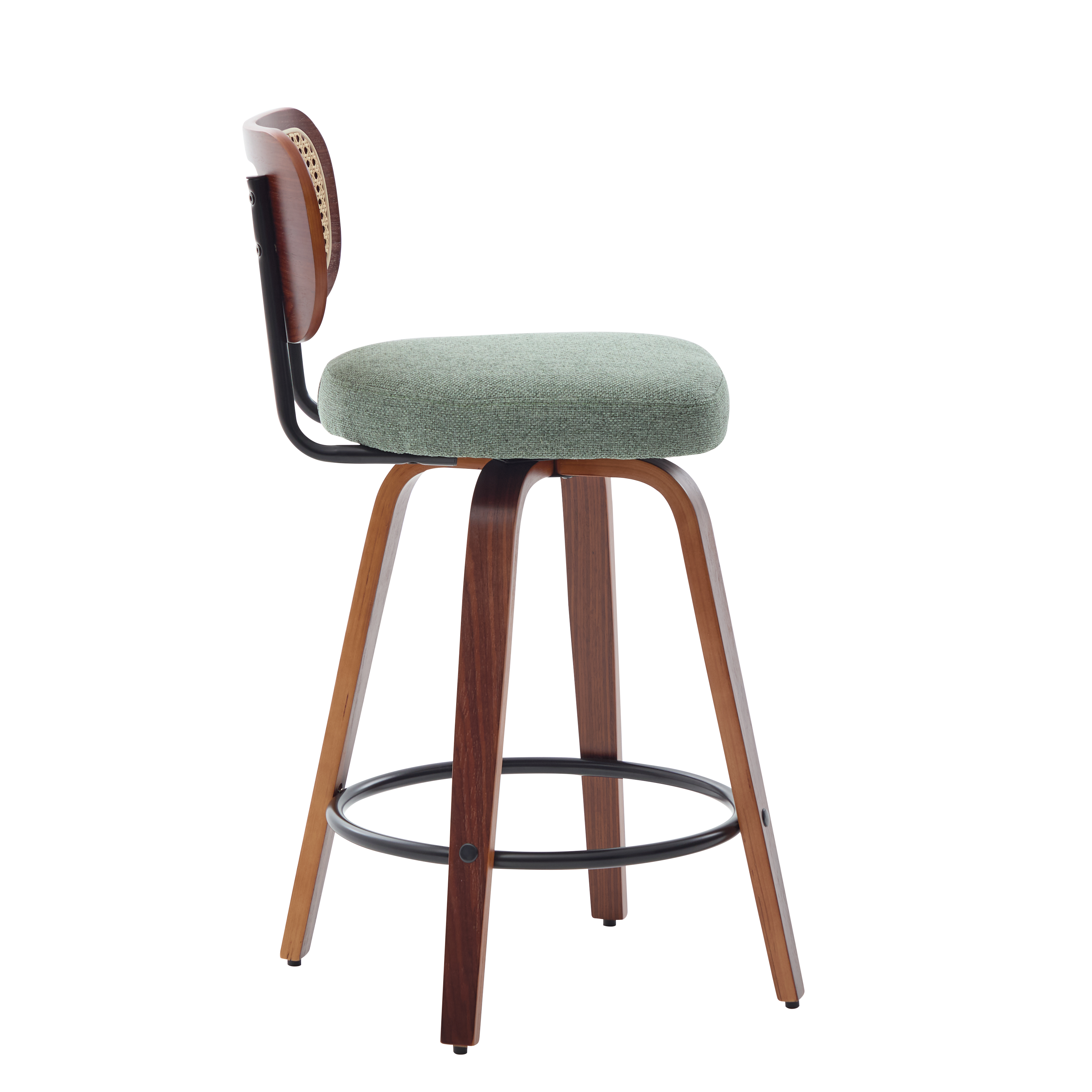 Tabouret de bar, lot de 3, assise rembourrée, rotation à 360°, détails en rotin, 56 x 43 x 90 cm, rotin et métal, vert - vue 4
