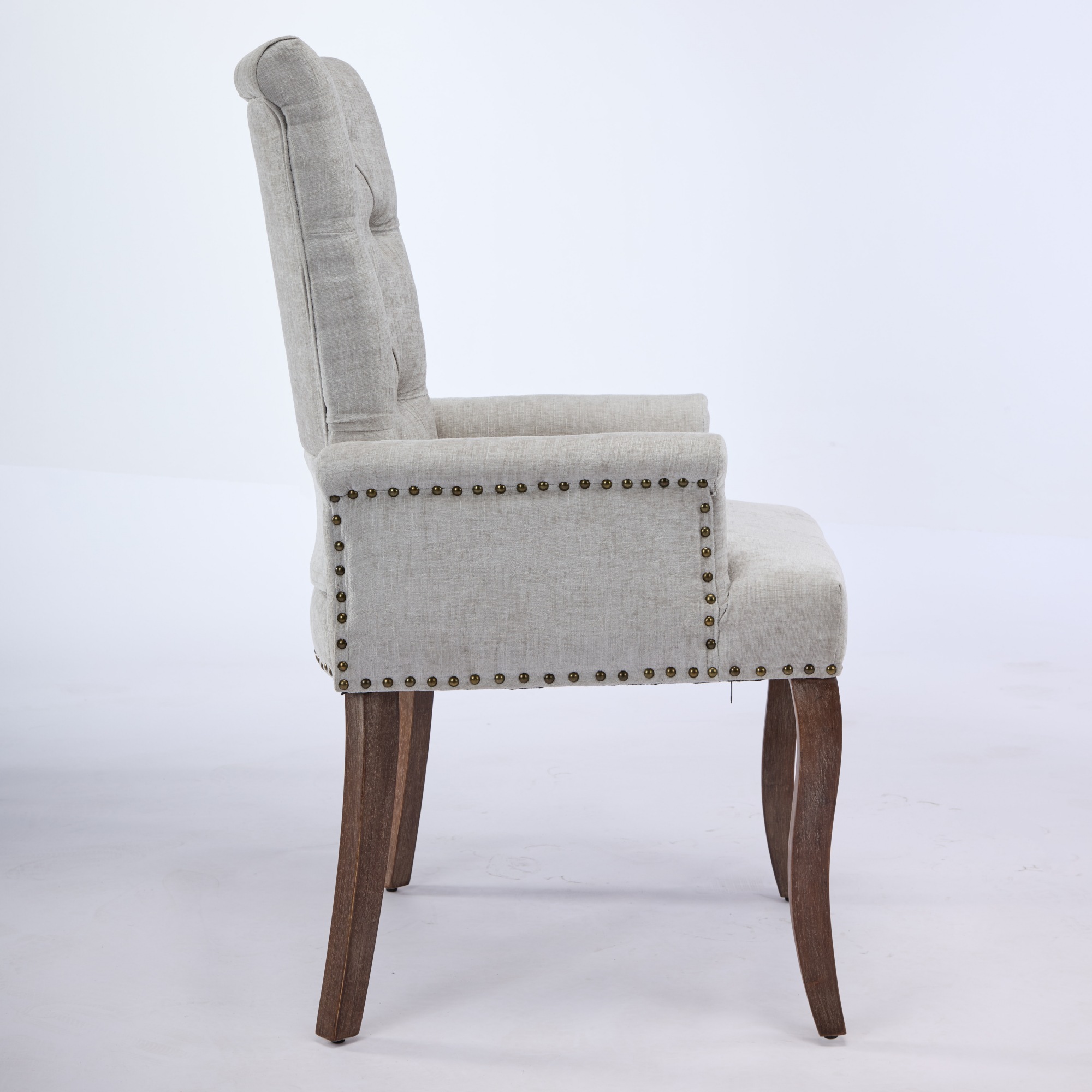 Chaise de salle à manger, 1 pièce, finition capitonnée, 69 x 57 x 100,5 cm, tissu rembourré et bois massif, beige - vue 5