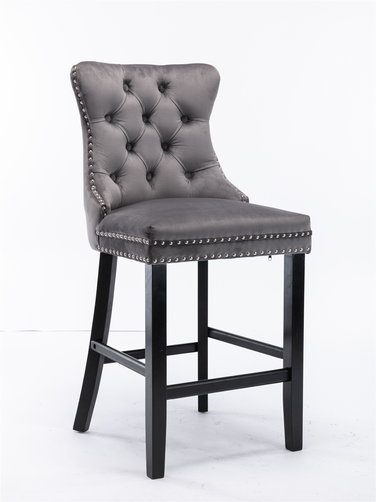 Tabouret de bar, lot de 2, finition capitonnée, 60 x 50 x 66 cm, tissu rembourré et velours, gris - vue 3