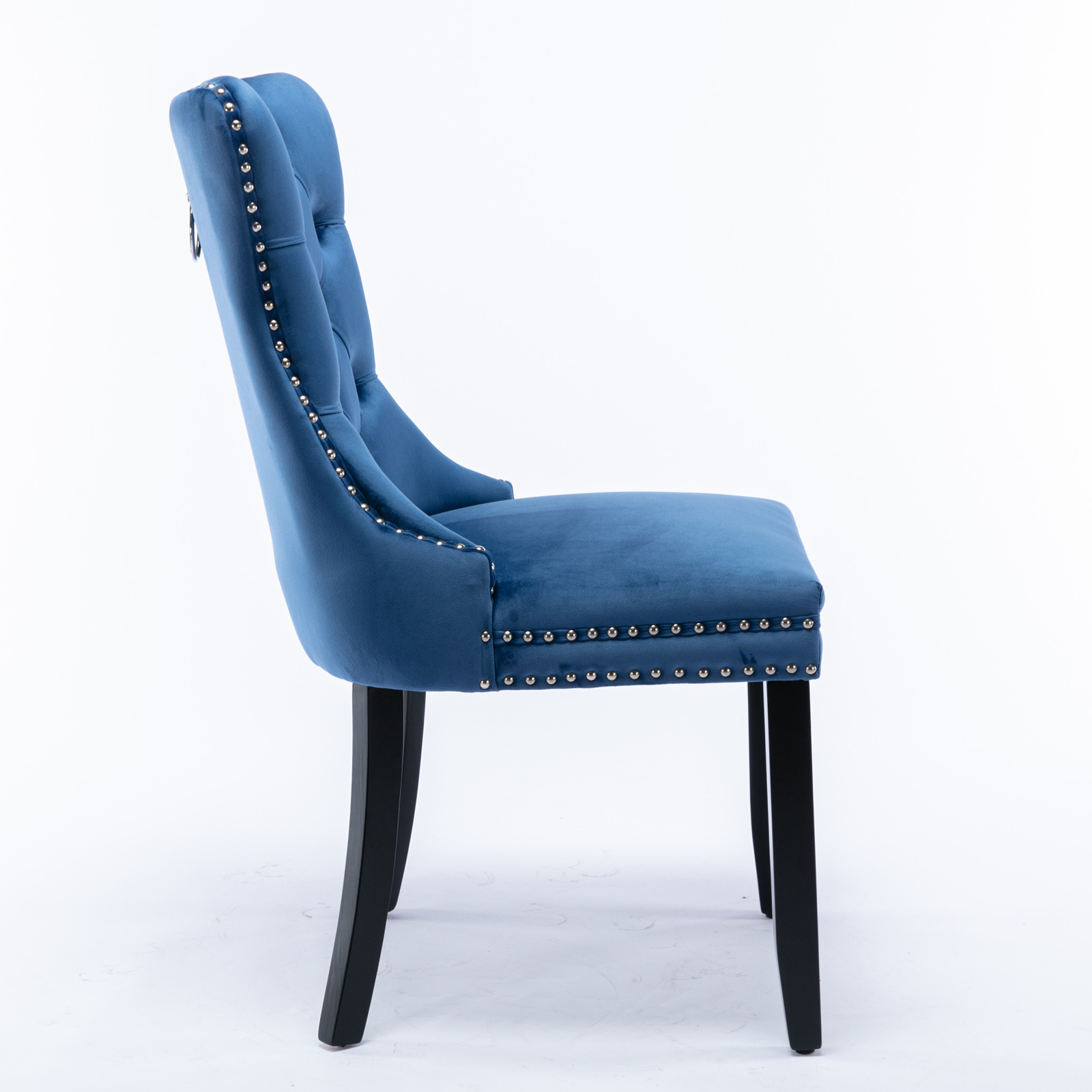 Chaise de salle à manger, lot de 2, finition capitonnée, 65 x 50 x 95 cm, tissu rembourré et bois massif, bleu - vue 4