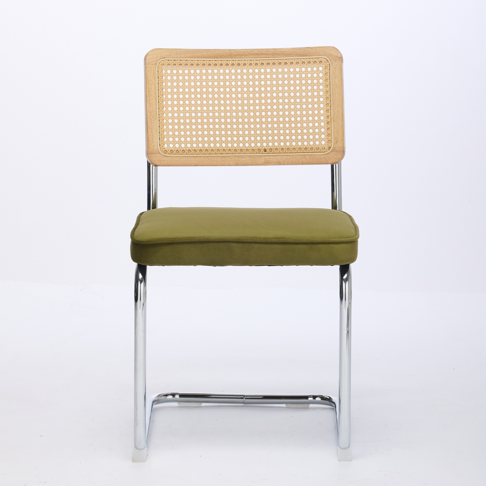 Chaise de salle à manger, lot de 2, détails en rotin, 59 x 47 x 81 cm, tissu rembourré et velours, bois naturel - vue 2