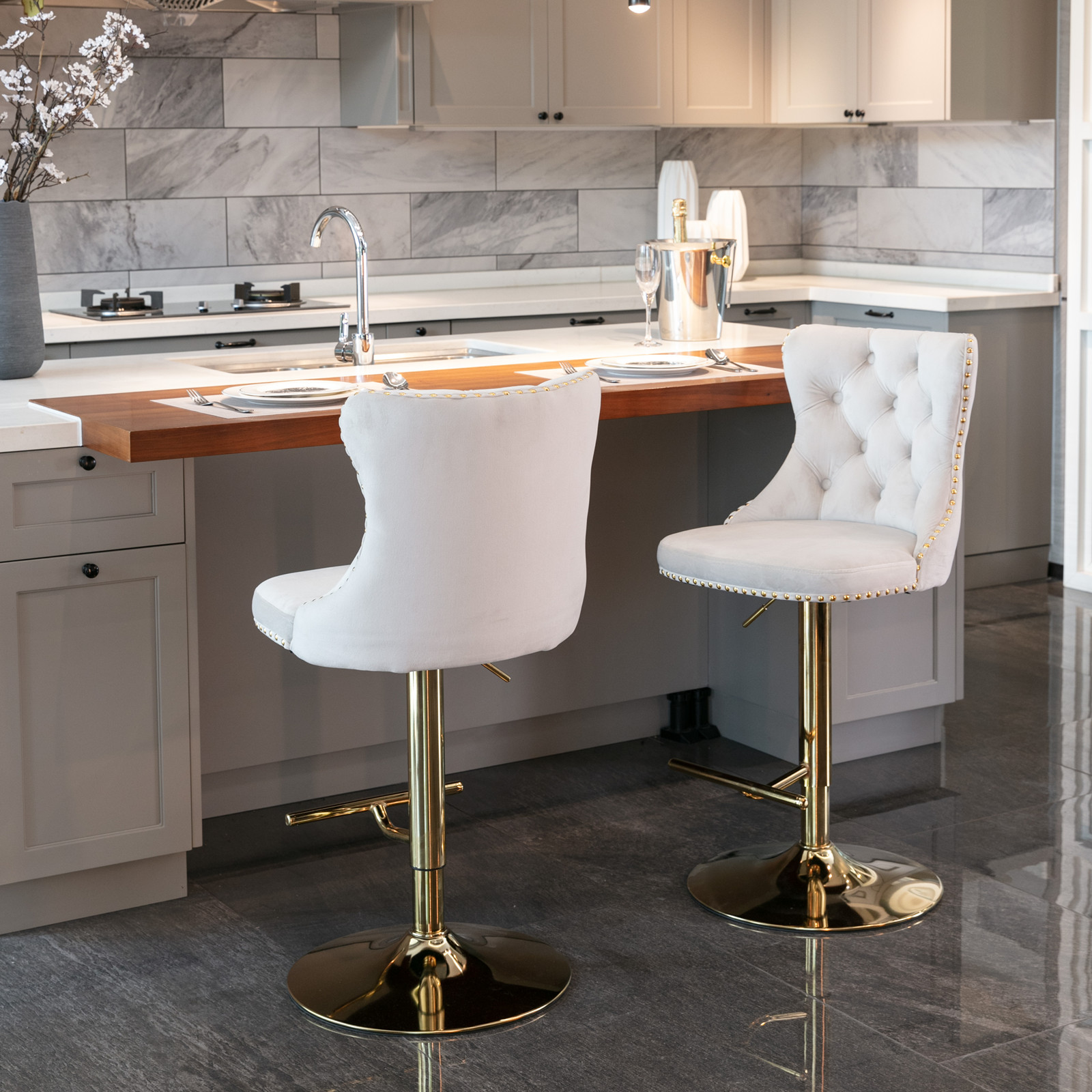 Lot de 2 tabourets de bar premium en velours avec - image 12