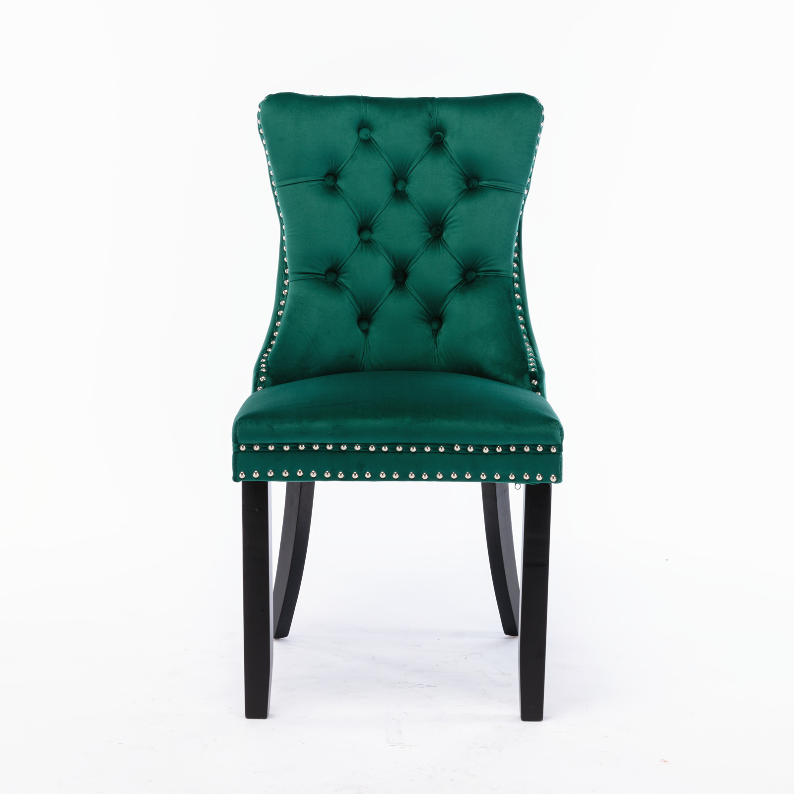 Chaise de salle à manger, lot de 2, finition capitonnée, 65 x 50 x 95 cm, tissu rembourré et bois massif, vert - vue 2