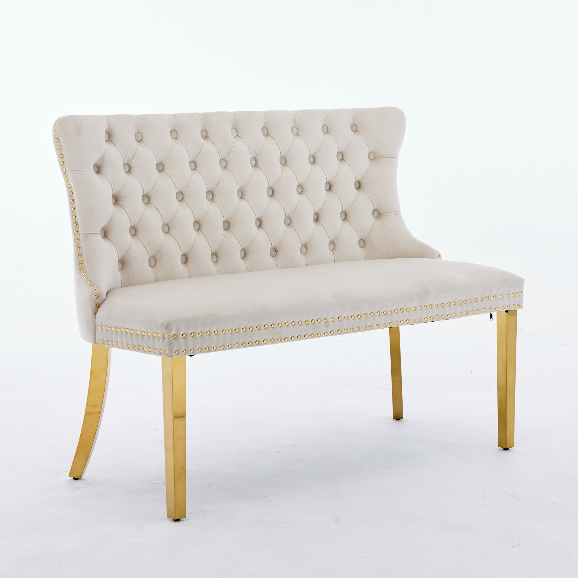 Chaise de salle à manger, 1 pièce, finition capitonnée, 58 x 116 x 89,5 cm, velours, beige - vue 3