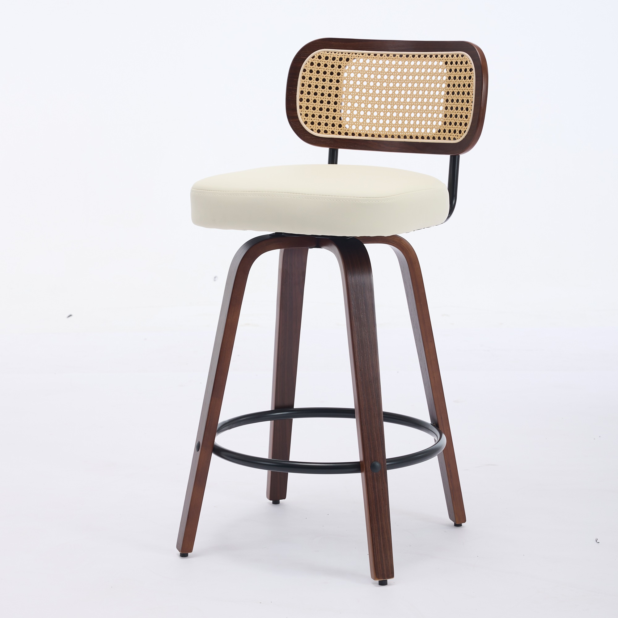 Tabouret de bar, lot de 2, assise rembourrée, rotation à 360°, détails en rotin, 56 x 43 x 90 cm, rotin, noyer - vue 6