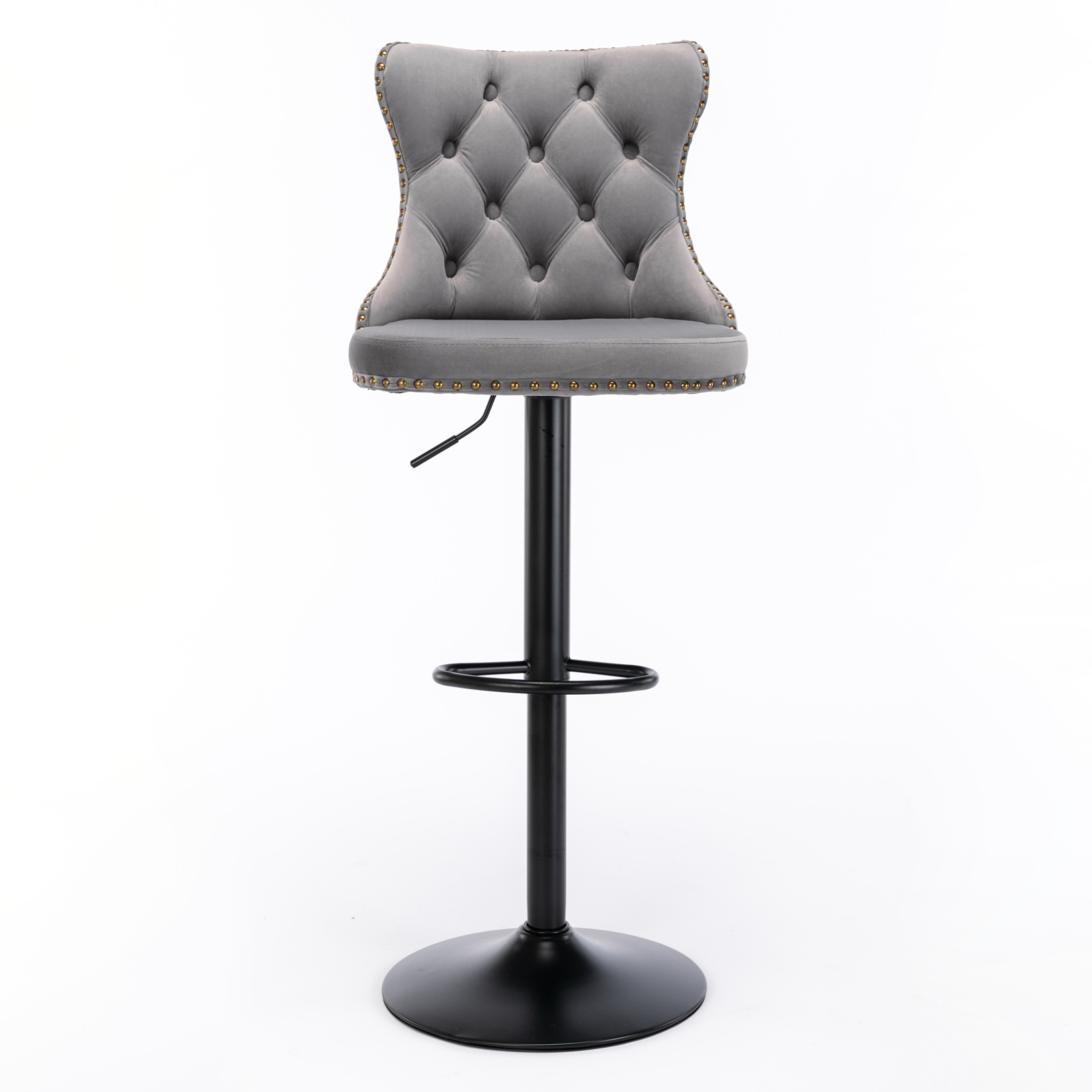 Tabouret de bar, lot de 2, assise rembourrée, rotation à 360°, finition capitonnée, 46 x 46 x 115 cm, velours, gris - vue 2