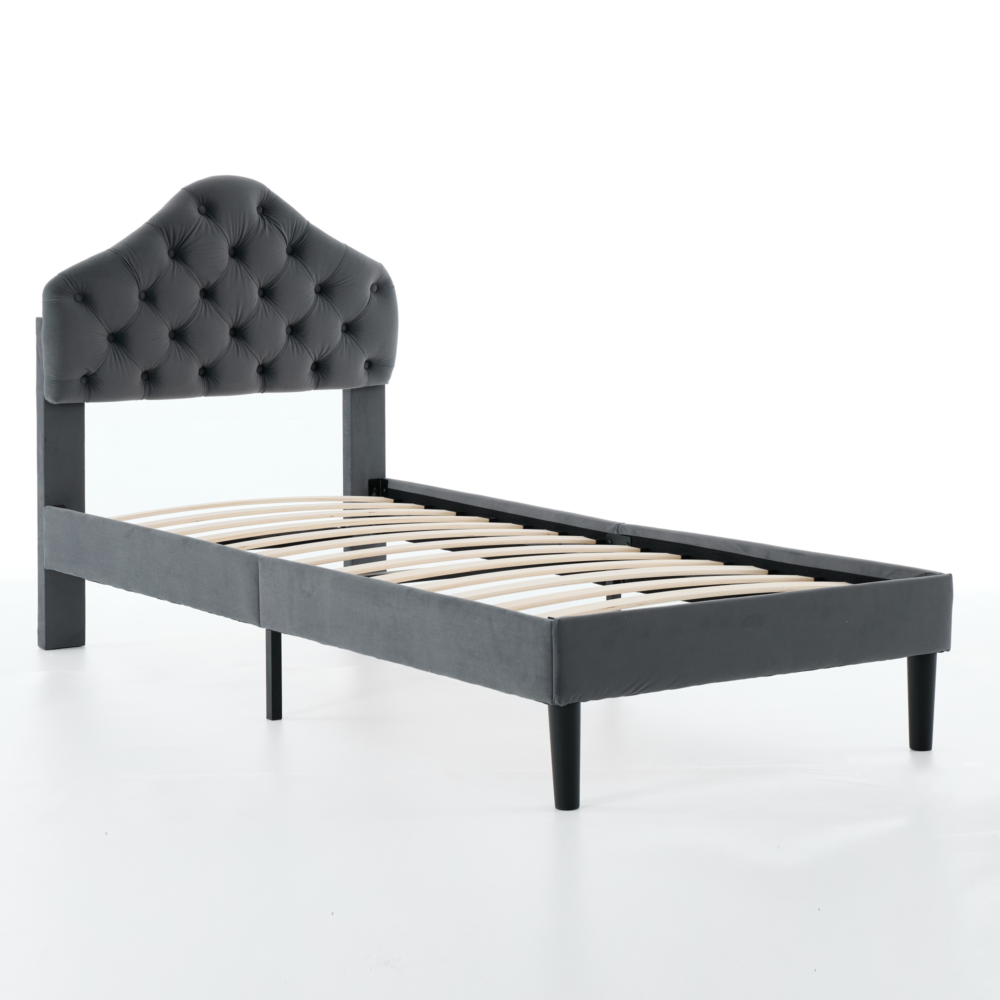Lit en velours avec tête nuage réglable, barre renforcée, sommier bois lattes denses, pour chambre, confort supérieur, stabilité renforcée, design élégant, durabilité, utilisation flexible, style luxueux, fonctionnalité - image 4