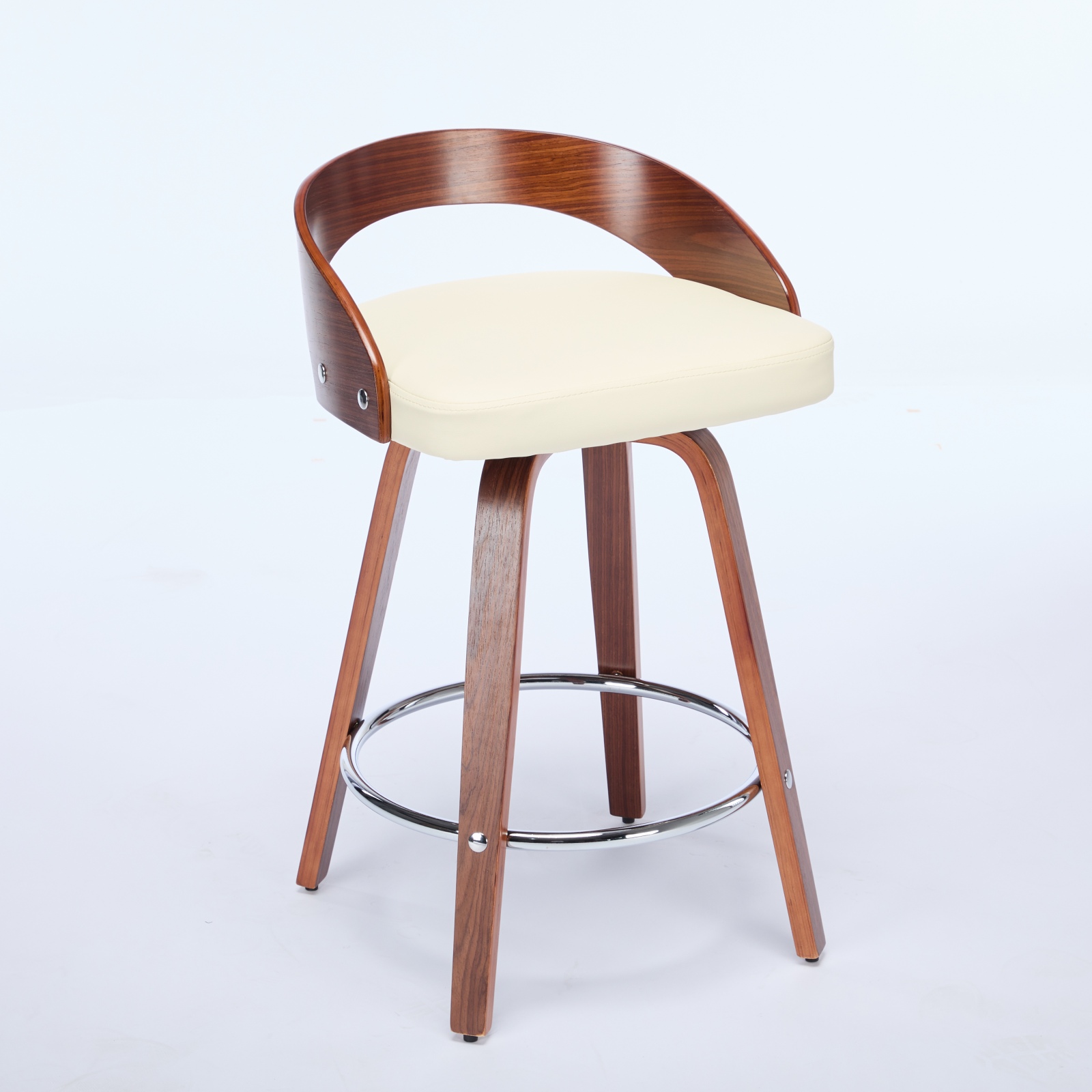 Tabouret de bar, lot de 2, rotation à 360°, 48 x 46,5 x 77,5 cm, similicuir et bois, beige - vue 4