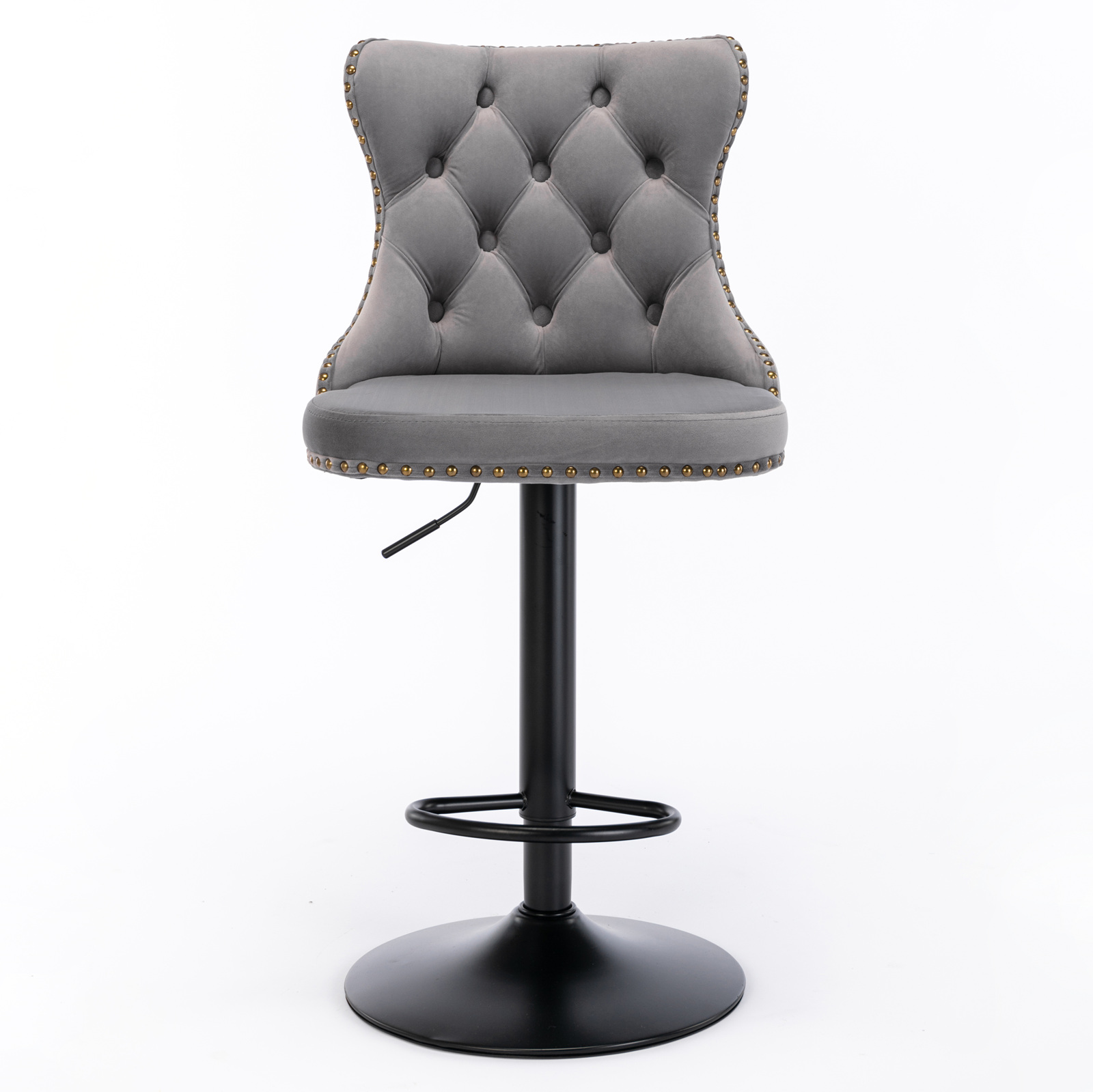 Tabouret de bar, lot de 2, assise rembourrée, rotation à 360°, finition capitonnée, 46 x 46 x 115 cm, velours, gris - vue 3