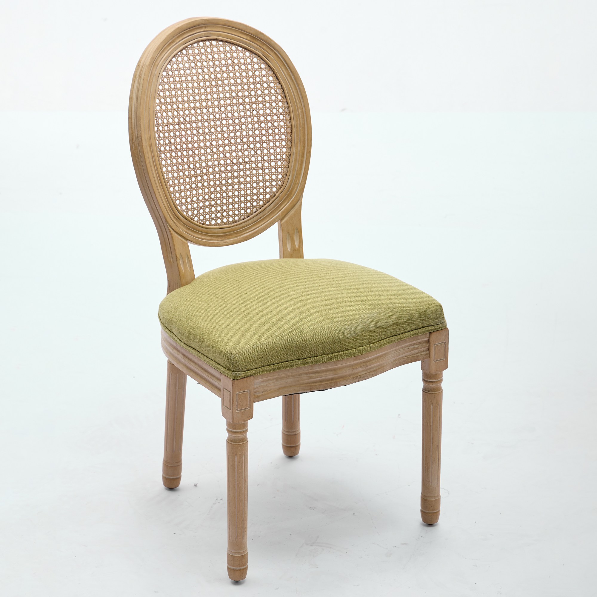 Chaise de salle à manger, lot de 2, détails en rotin, 59,5 x 49 x 95 cm, bois massif et rotin, vert - vue 4