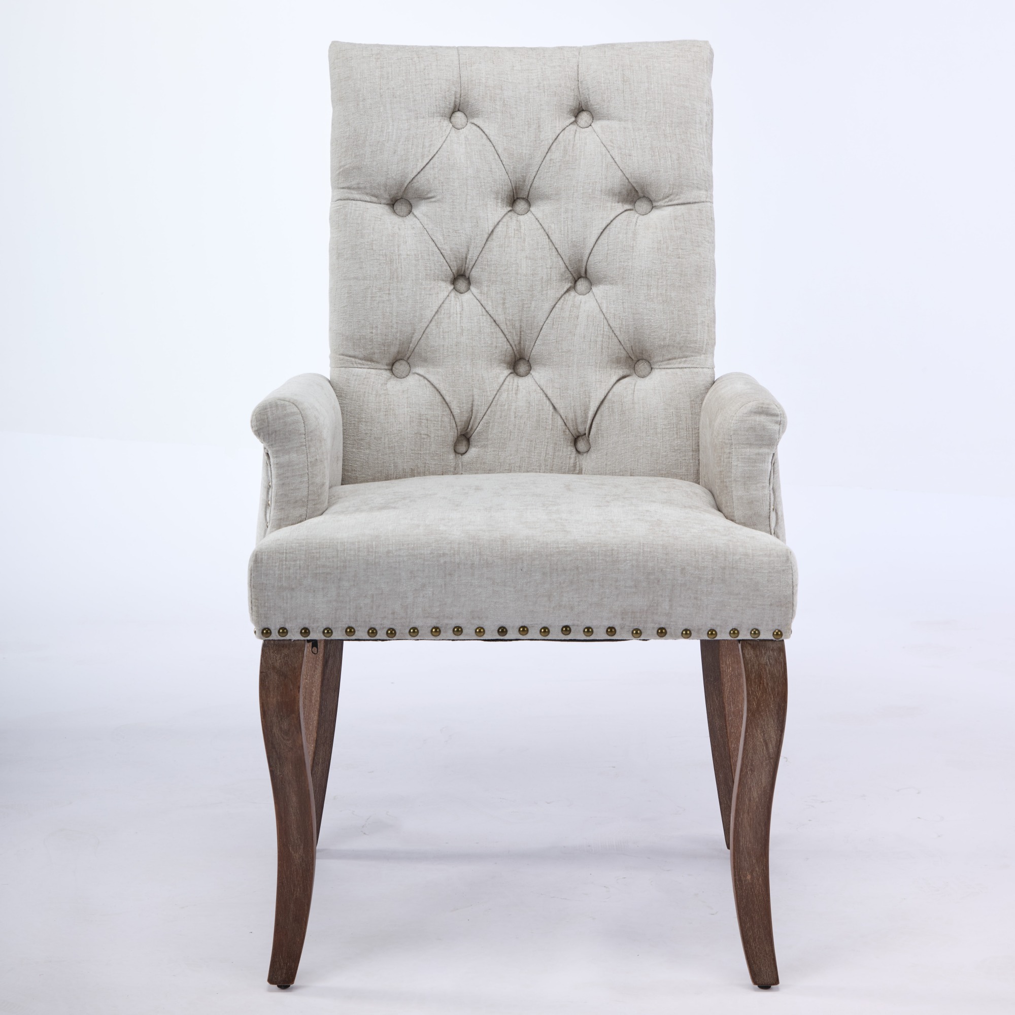 Chaise de salle à manger, 1 pièce, finition capitonnée, 69 x 57 x 100,5 cm, tissu rembourré et bois massif, beige - vue 2