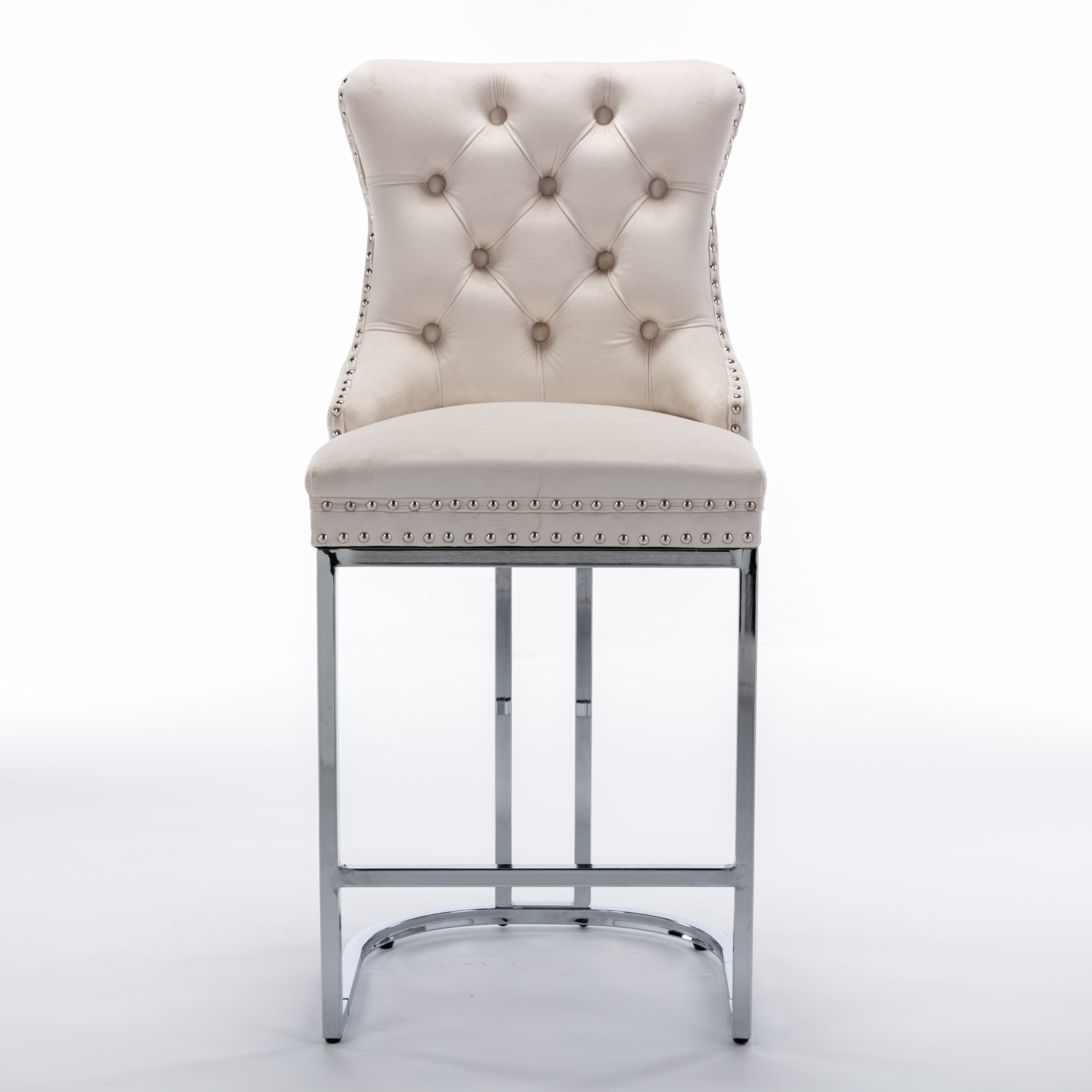 Tabouret de bar, lot de 2, finition capitonnée, 54 x 46 x 97 cm, tissu rembourré et velours, beige - vue 2