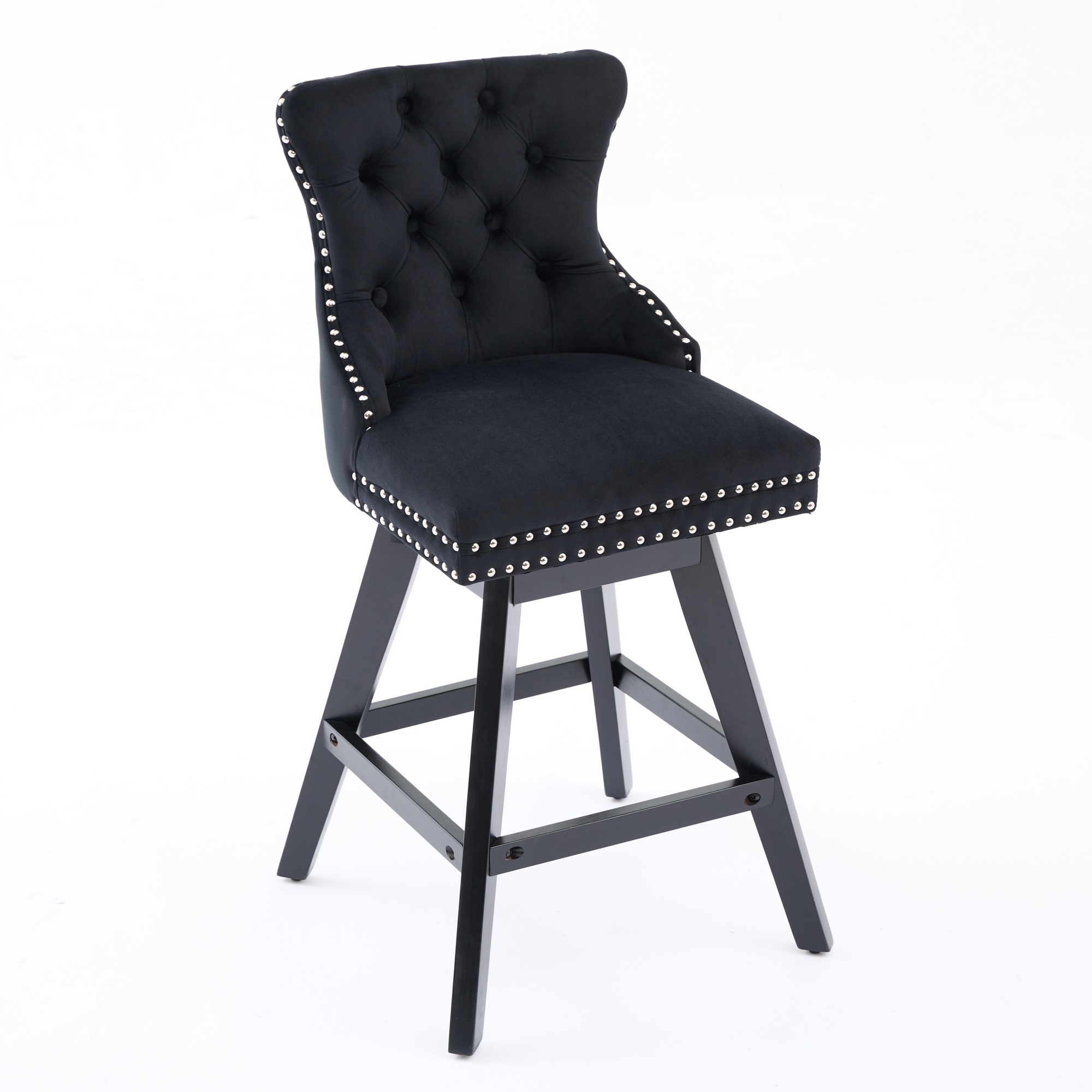 Tabouret de bar, lot de 2, rotation à 360°, finition capitonnée, 55 x 44,5 x 97,5 cm, velours et bois, noir - vue 4