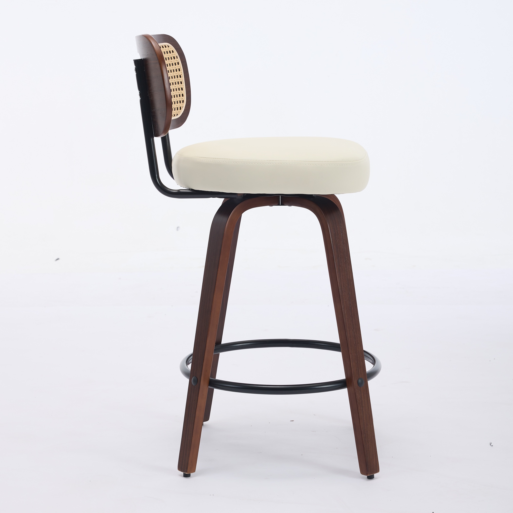 Tabouret de bar, lot de 2, assise rembourrée, rotation à 360°, détails en rotin, 56 x 43 x 90 cm, rotin, noyer - vue 4