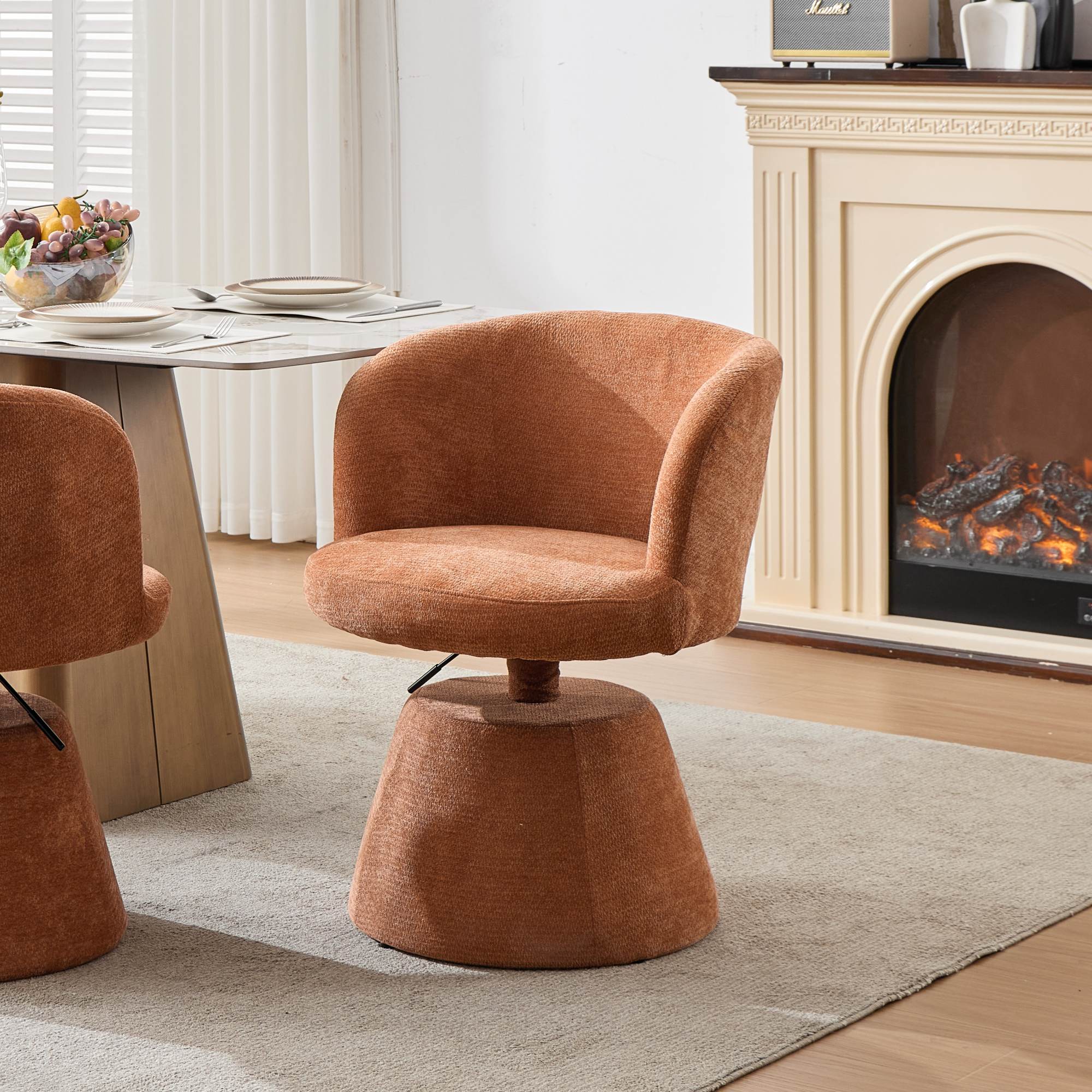 Tabouret de bar, 1 pièce, rotation à 360°, hauteur réglable, 57,5 x 60 x 92,5 cm, tissu rembourré et chenille, Orange - vue 1