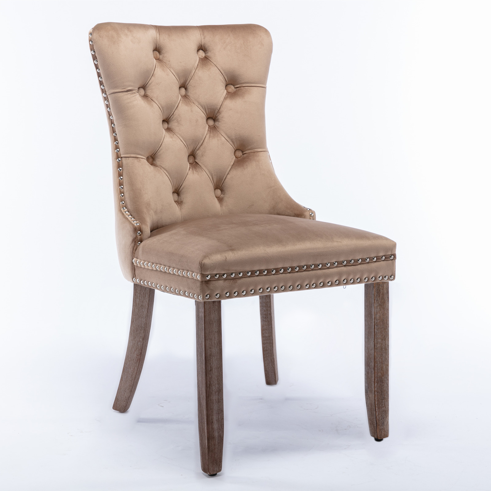 Chaise de salle à manger, lot de 2, finition capitonnée, 65 x 50 x 95 cm, tissu rembourré et bois massif, bois naturel - vue 3