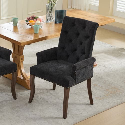 Chaise gris anthracite en chenille avec pieds incurvés en bois