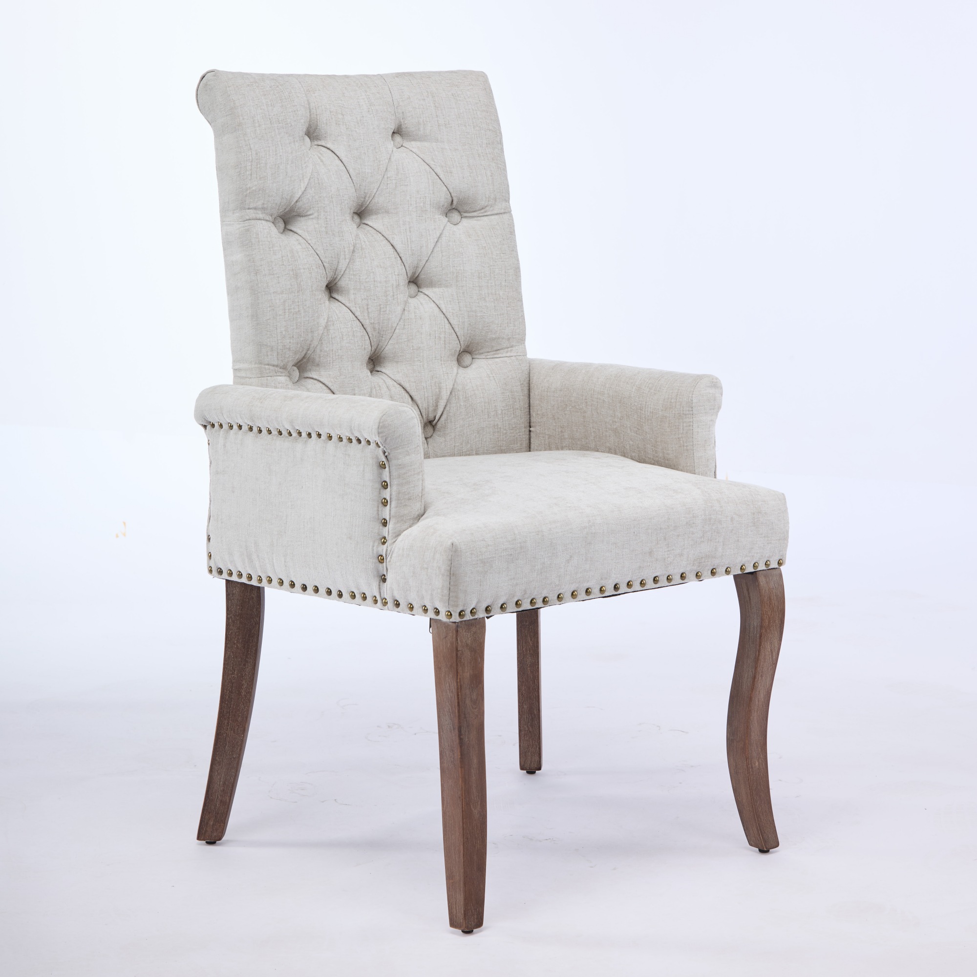 Chaise de salle à manger, 1 pièce, finition capitonnée, 69 x 57 x 100,5 cm, tissu rembourré et bois massif, beige - vue 3