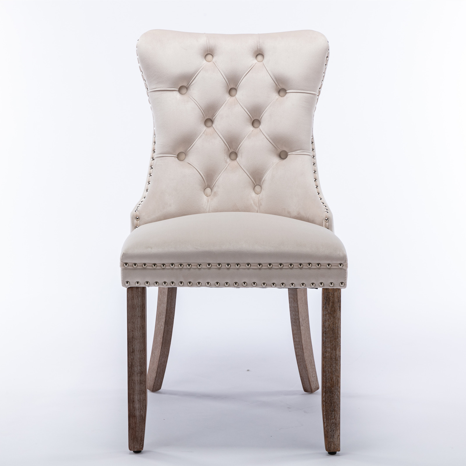 Chaise de salle à manger, lot de 2, finition capitonnée, 65 x 50 x 95 cm, tissu rembourré et bois massif, beige - vue 2