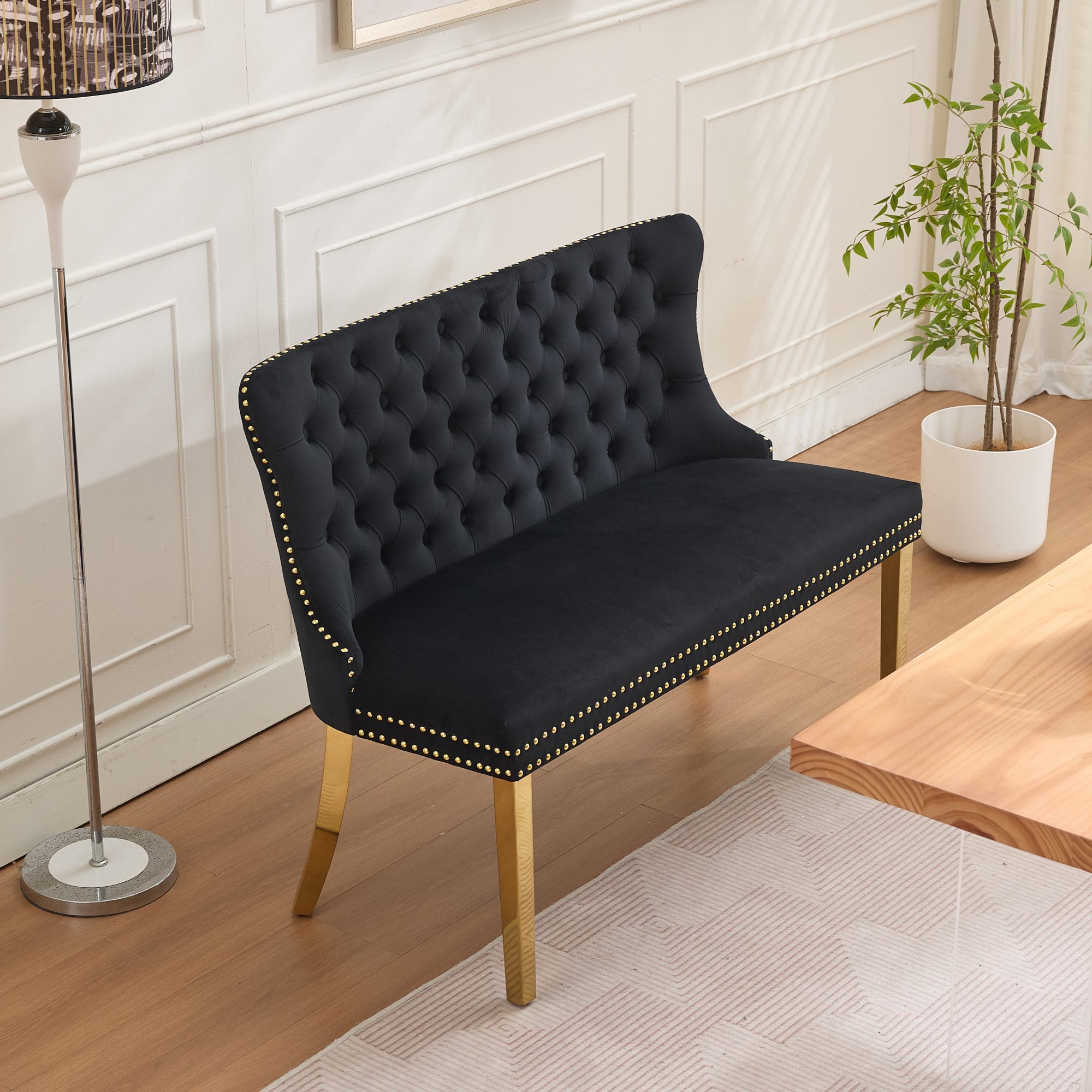 Tabouret de bar en velours avec dossier haut et ri - image 12