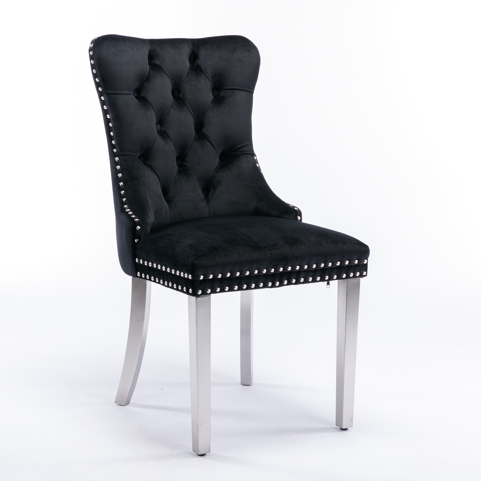 Chaise de salle à manger, lot de 2, finition capitonnée, 65 x 50 x 95 cm, tissu rembourré et bois massif, noir - vue 3