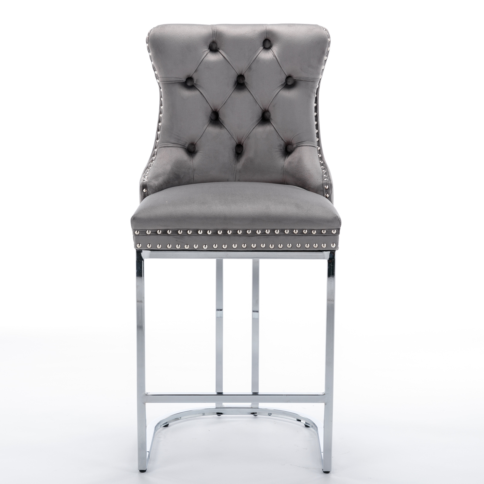 Tabouret de bar, lot de 2, finition capitonnée, 54 x 46 x 97 cm, tissu rembourré et velours, gris - vue 2