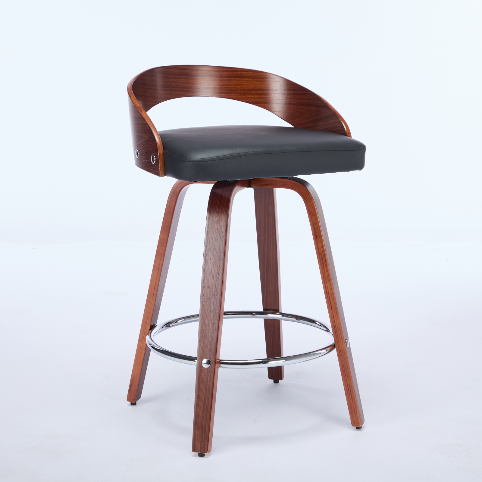 Tabouret de bar, lot de 2, rotation à 360°, 48 x 46,5 x 77,5 cm, similicuir et bois, noir - vue 3