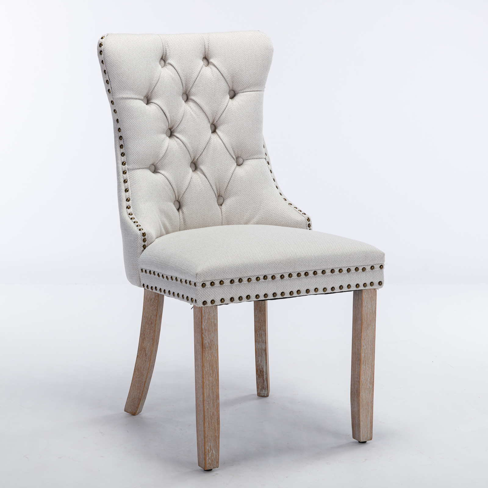 Chaise de salle à manger, lot de 2, finition capitonnée, 65 x 50 x 95 cm, tissu rembourré et bois massif, beige - vue 3