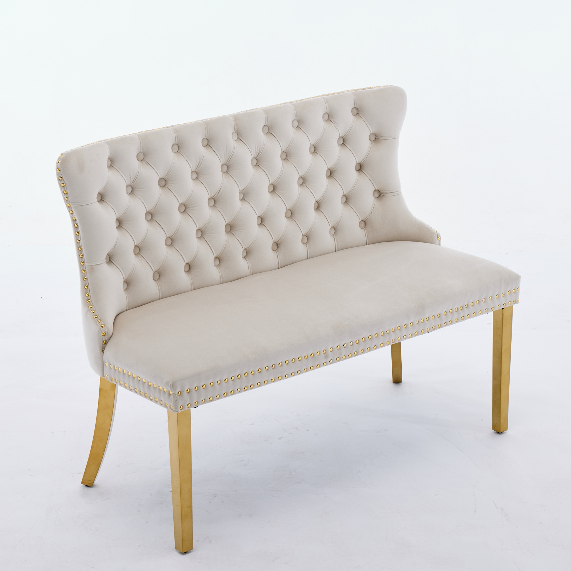 Chaise de salle à manger, 1 pièce, finition capitonnée, 58 x 116 x 89,5 cm, velours, beige - vue 4