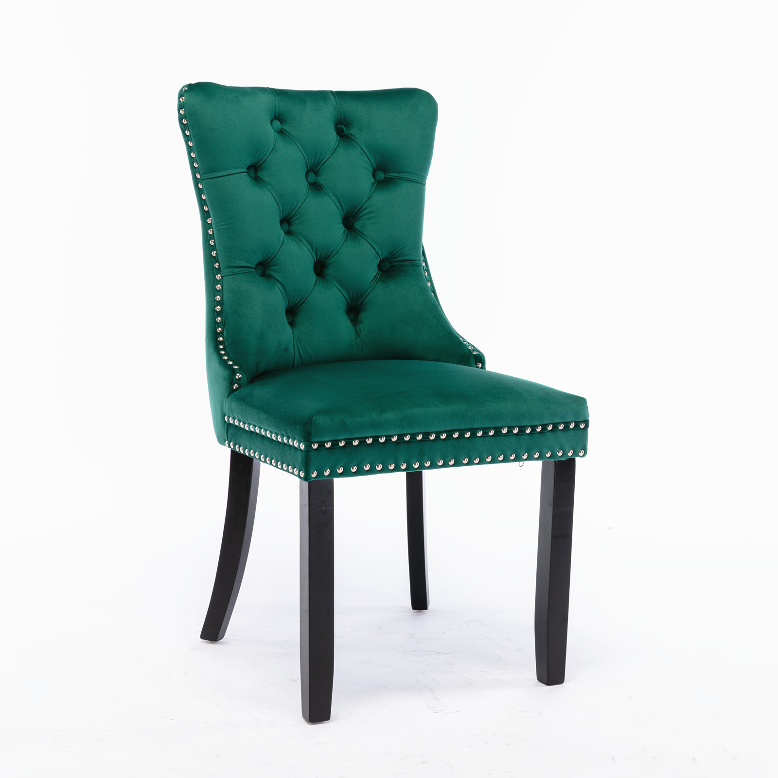 Chaise de salle à manger, lot de 2, finition capitonnée, 65 x 50 x 95 cm, tissu rembourré et bois massif, vert - vue 3