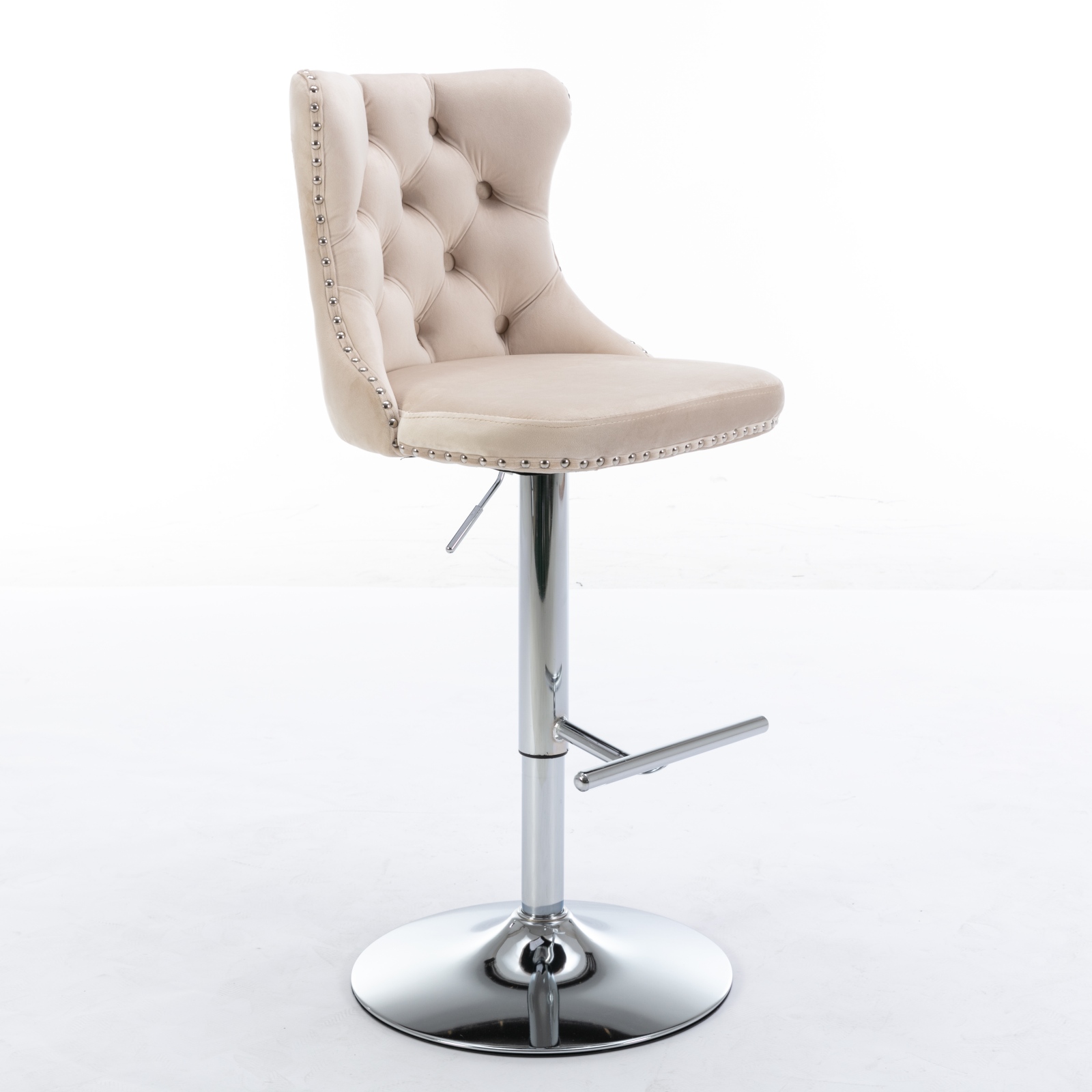 Tabouret de bar, lot de 2, rotation à 360°, finition capitonnée, 46 x 46 x 115 cm, velours, beige - vue 3