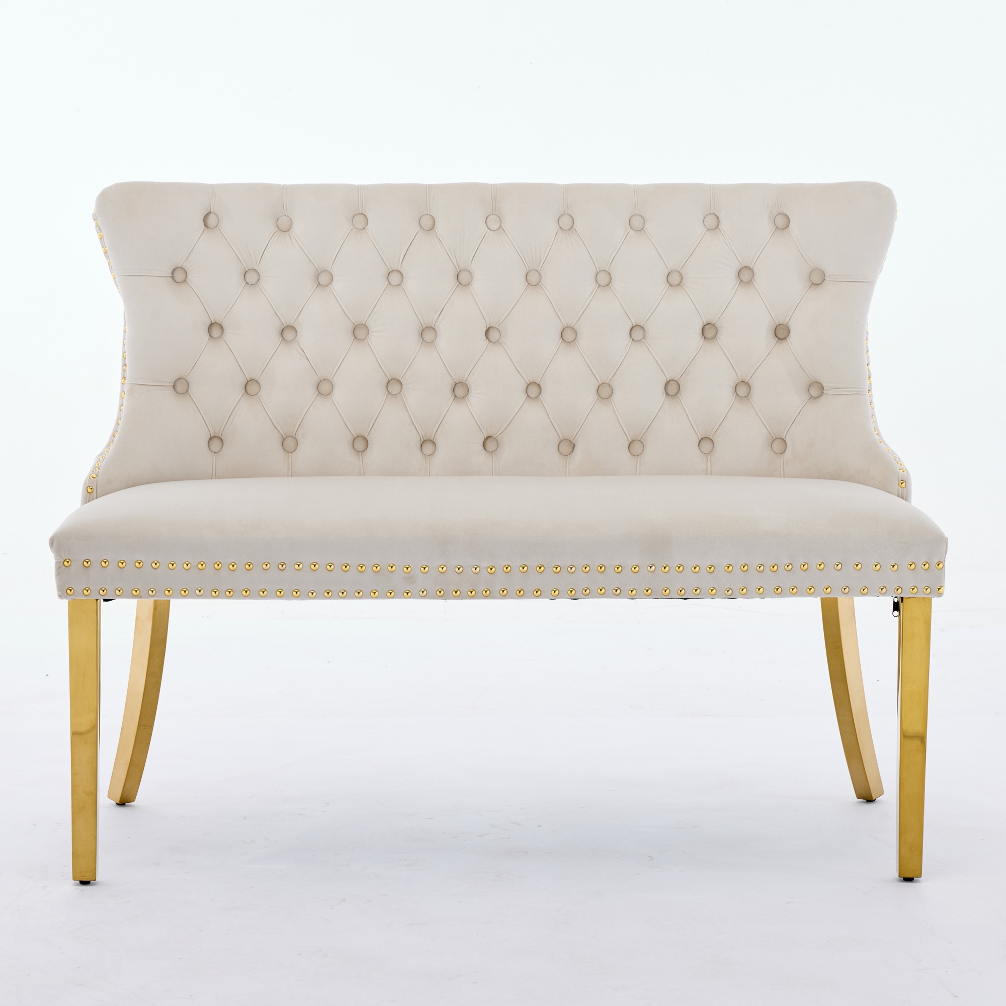 Chaise de salle à manger, 1 pièce, finition capitonnée, 58 x 116 x 89,5 cm, velours, beige - vue 2