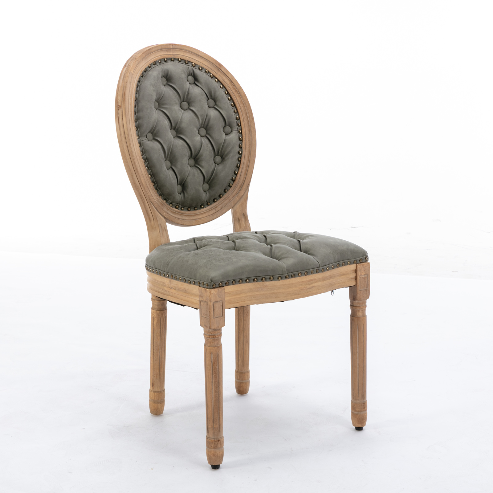 Chaise de salle à manger, lot de 2, finition capitonnée, 59,5 x 49 x 95 cm, bois massif et similicuir, vert - vue 3