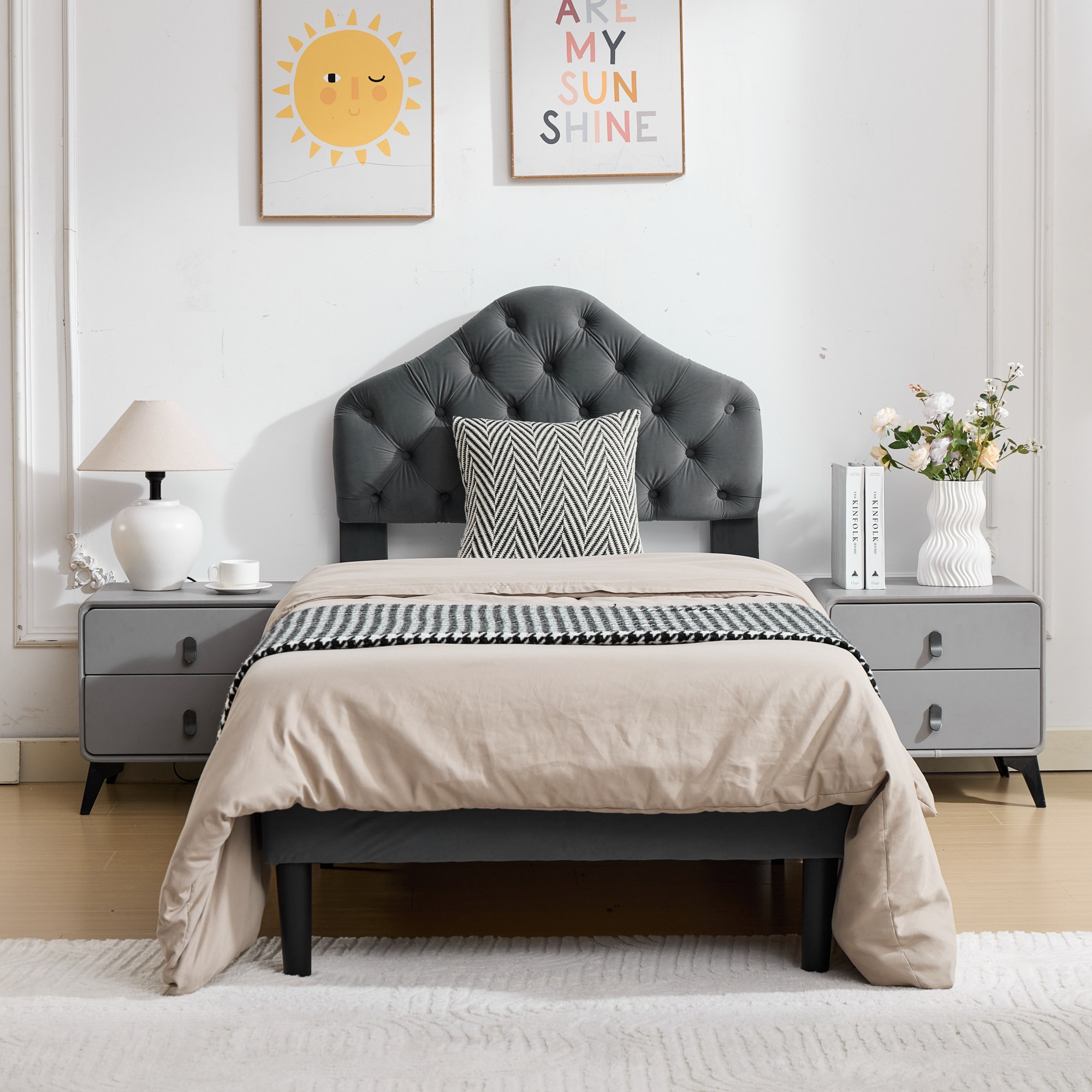 Lit en velours avec tête nuage réglable, barre renforcée, sommier bois lattes denses, pour chambre, confort supérieur, stabilité renforcée, design élégant, durabilité, utilisation flexible, style luxueux, fonctionnalité - image 10