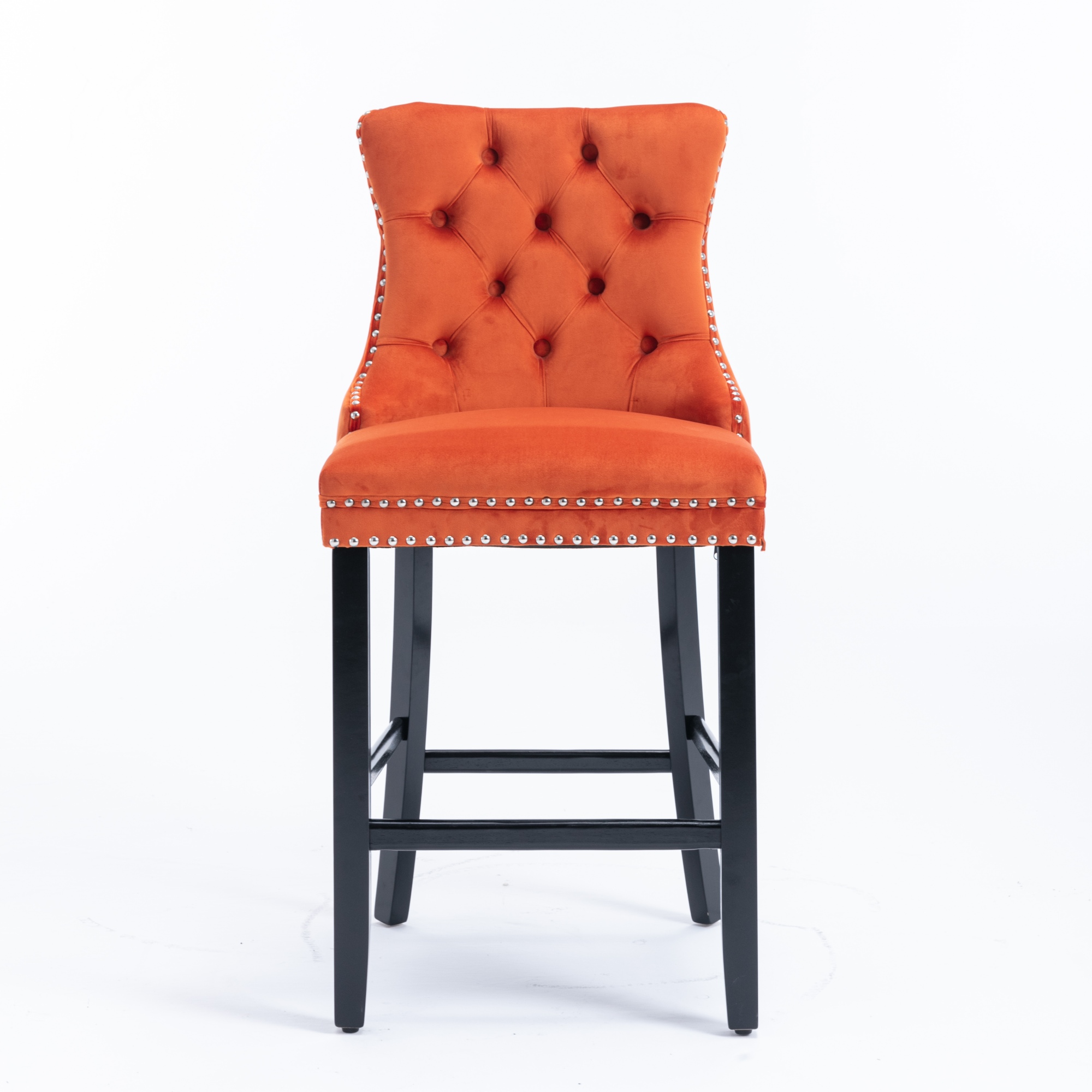 Tabouret de bar, lot de 2, finition capitonnée, 60 x 50 x 103 cm, tissu rembourré et velours, bois naturel - vue 2