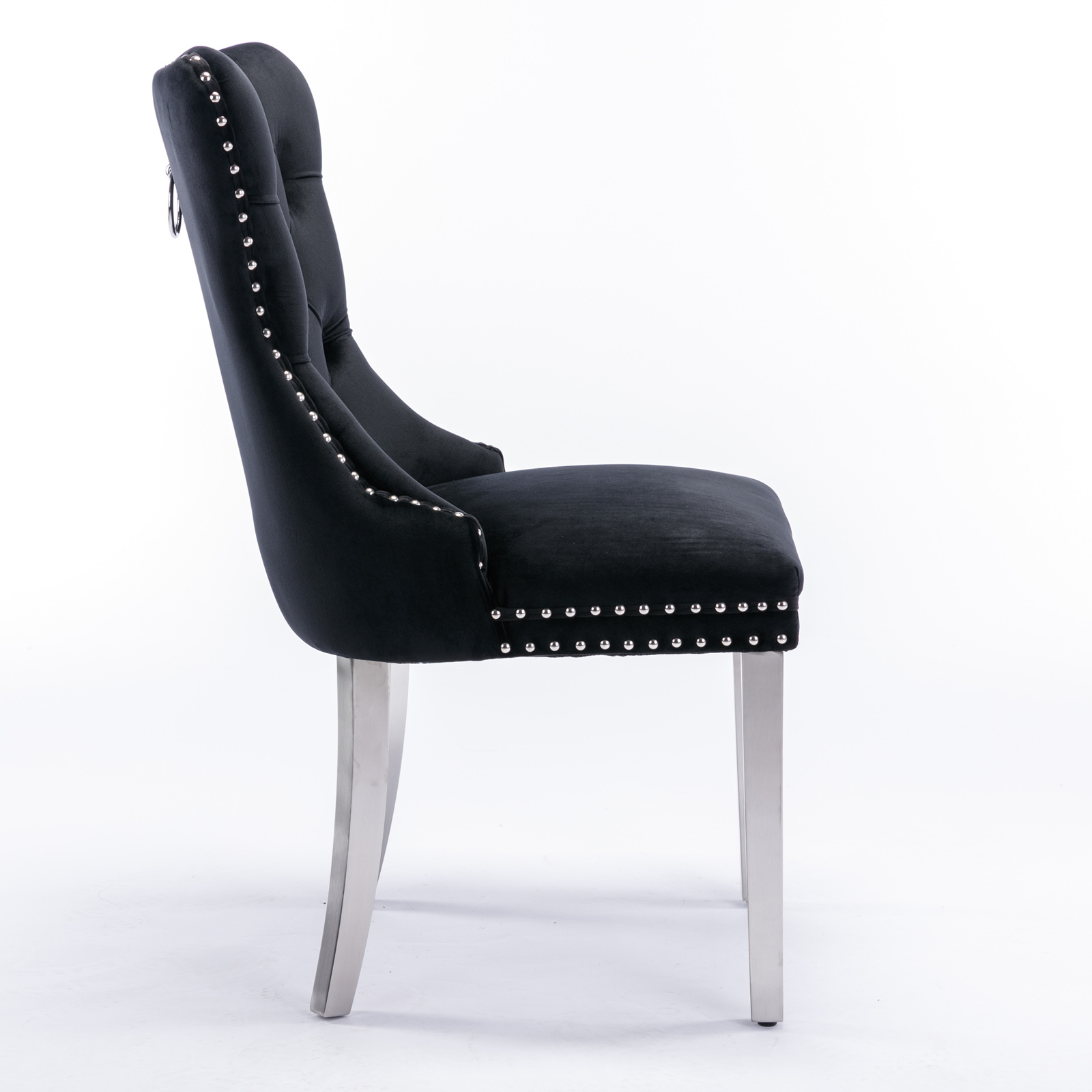 Chaise de salle à manger, lot de 2, finition capitonnée, 65 x 50 x 95 cm, tissu rembourré et bois massif, noir - vue 4