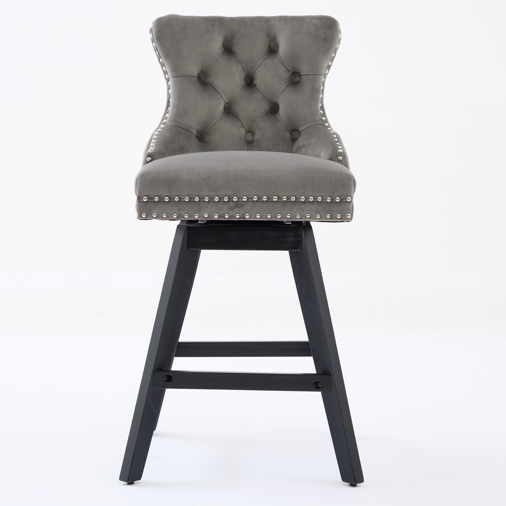 Tabouret de bar, lot de 2, rotation à 360°, finition capitonnée, 55 x 44,5 x 97,5 cm, velours et bois, gris - vue 2