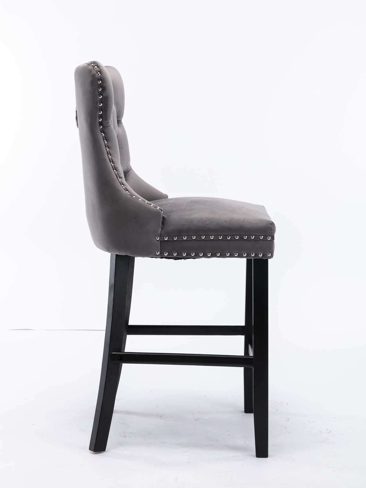 Tabouret de bar, lot de 2, finition capitonnée, 60 x 50 x 66 cm, tissu rembourré et velours, gris - vue 4