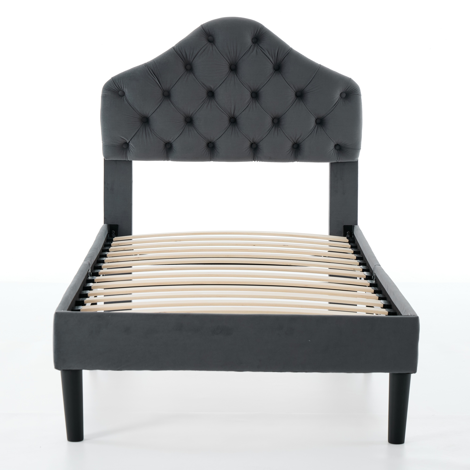 Lit en velours avec tête nuage réglable, barre renforcée, sommier bois lattes denses, pour chambre, confort supérieur, stabilité renforcée, design élégant, durabilité, utilisation flexible, style luxueux, fonctionnalité - image 2