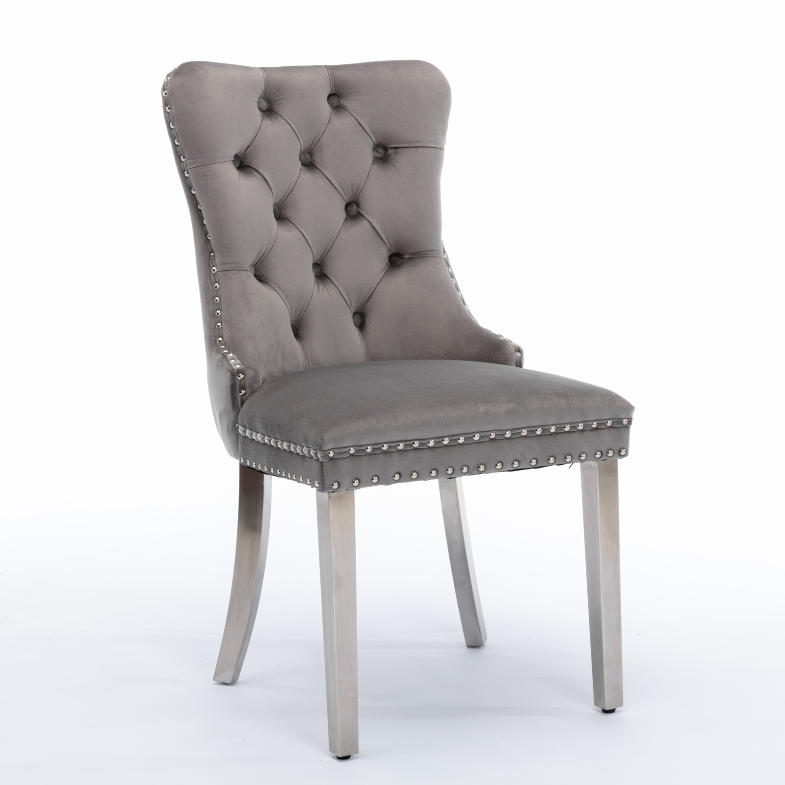 Chaise de salle à manger, lot de 2, finition capitonnée, 65 x 50 x 95 cm, tissu rembourré et bois massif, gris - vue 3